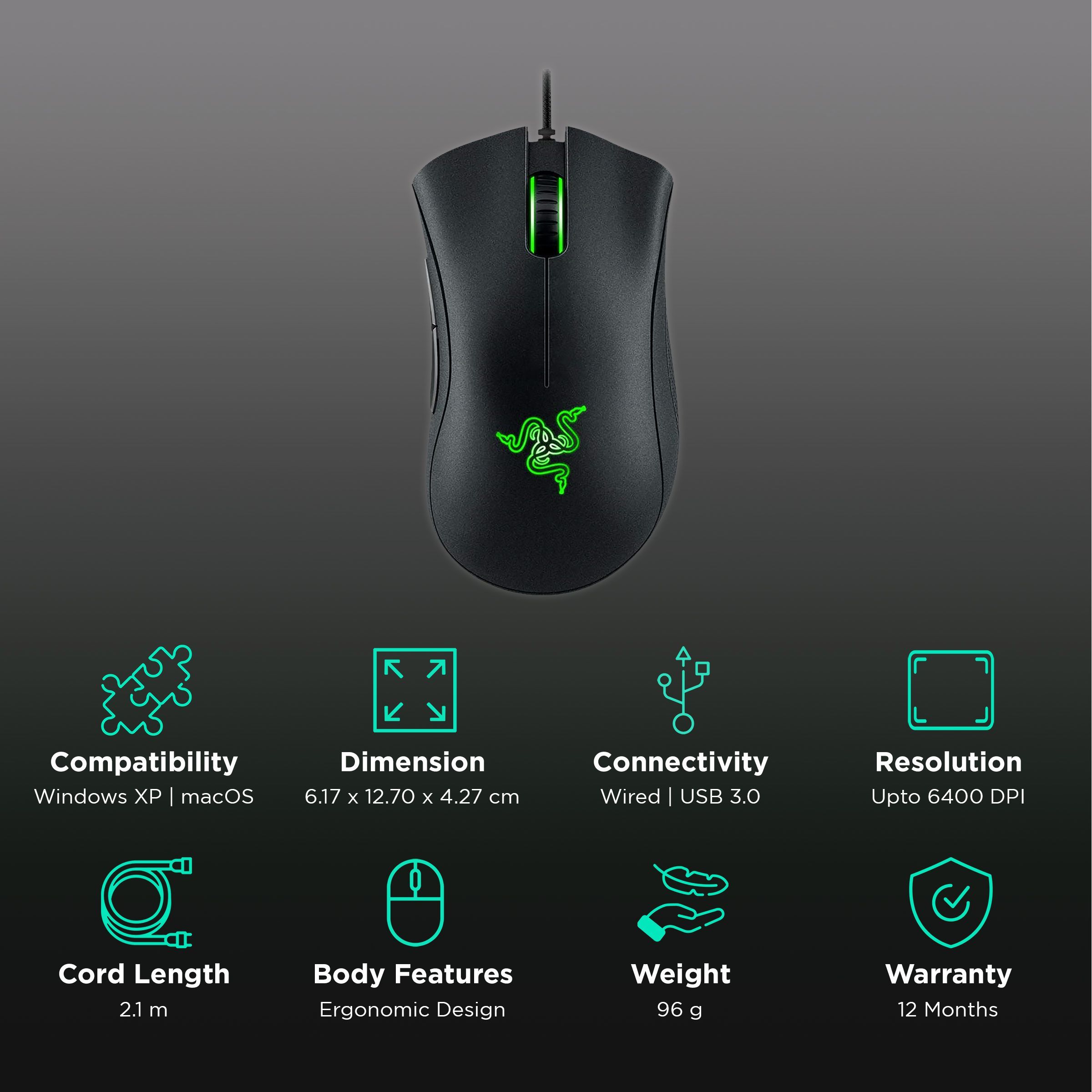 RAZER DeathAdder Essential Wired Optical Gaming Mouse (6400 DPI, Upto 10 Million Clicks, Black)_2