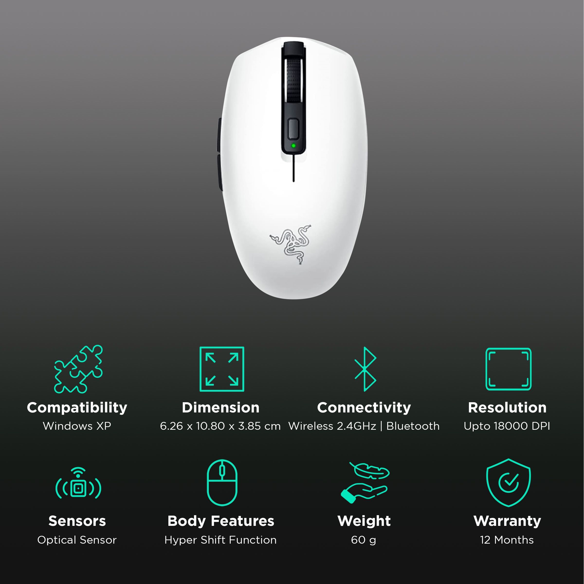 RAZER Orochi V2 Wireless Optical Gaming Mouse (18000 DPI, HyperShift Function, White)_2