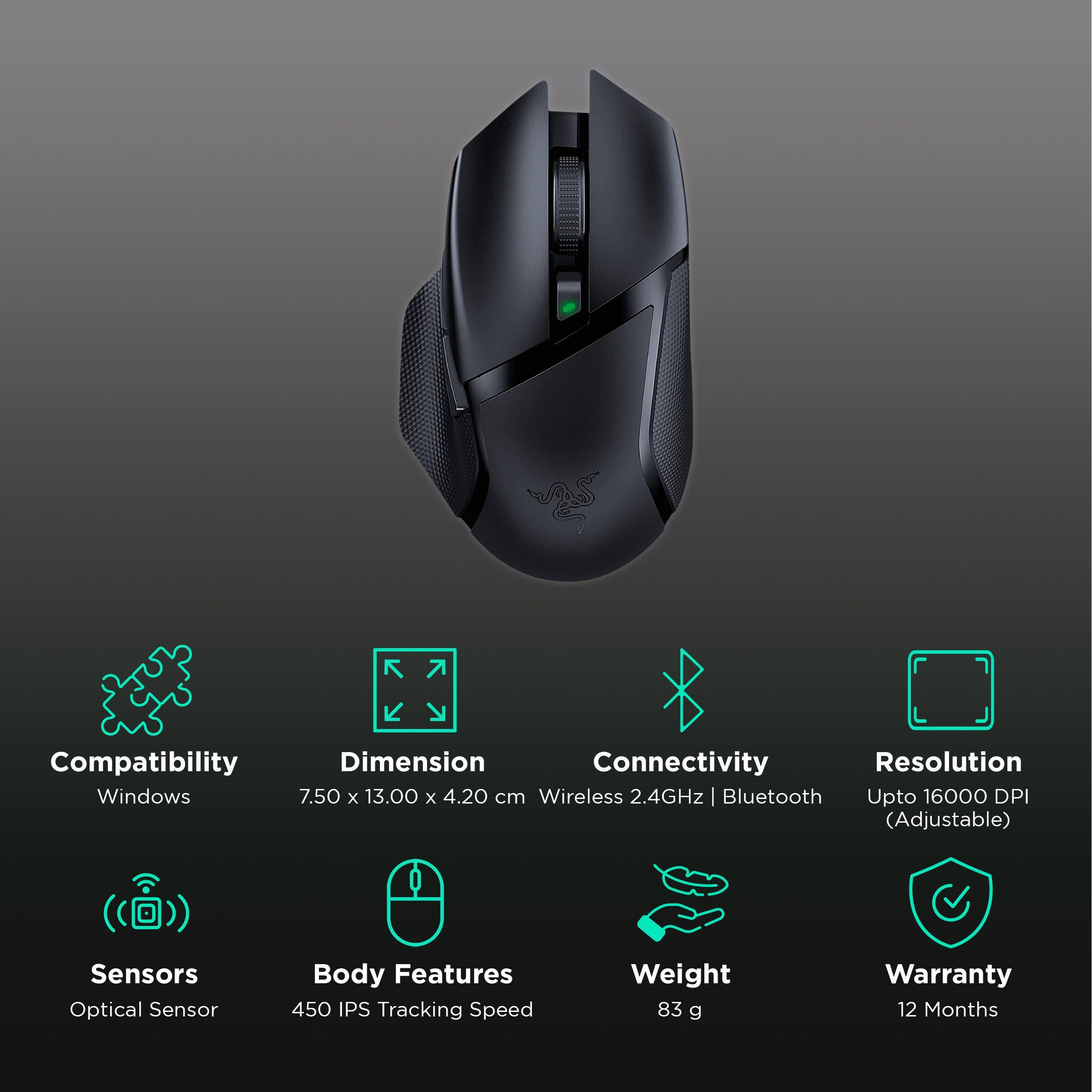 RAZER Basilisk X HyperSpeed Wireless Optical Gaming Mouse with Customizable Buttons (16000 DPI Adjustable, 450 IPS Tracking Speed, Matte Black) RAZER Basilisk X HyperSpeed Wireless Optical Gaming Mouse with Customizable Buttons (16000 DPI Adjustable, 450 IPS Tracking Speed, Matte Black)_2