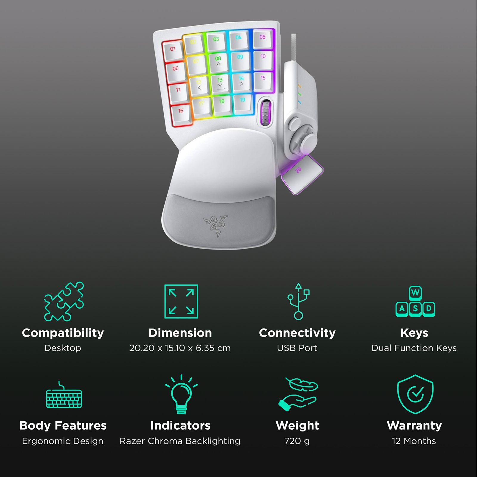 RAZER Tartarus Pro Wired Gaming Keyboard with Backlit Keys (Analog Optical Switch, Mercury) RAZER Tartarus Pro Wired Gaming Keyboard with Backlit Keys (Analog Optical Switch, Mercury)_2
