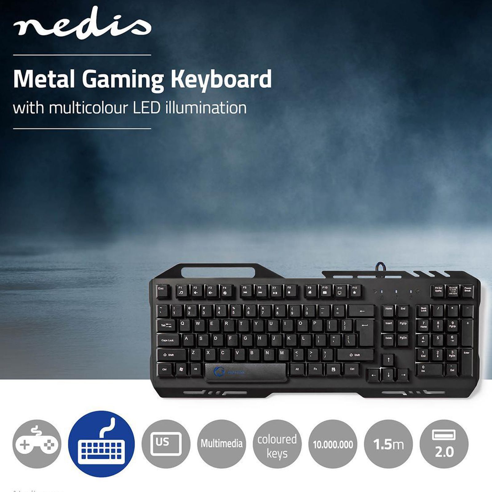 nedis Wired Gaming Keyboard (Phone Holder, GKBD200BKUS, Black)_3