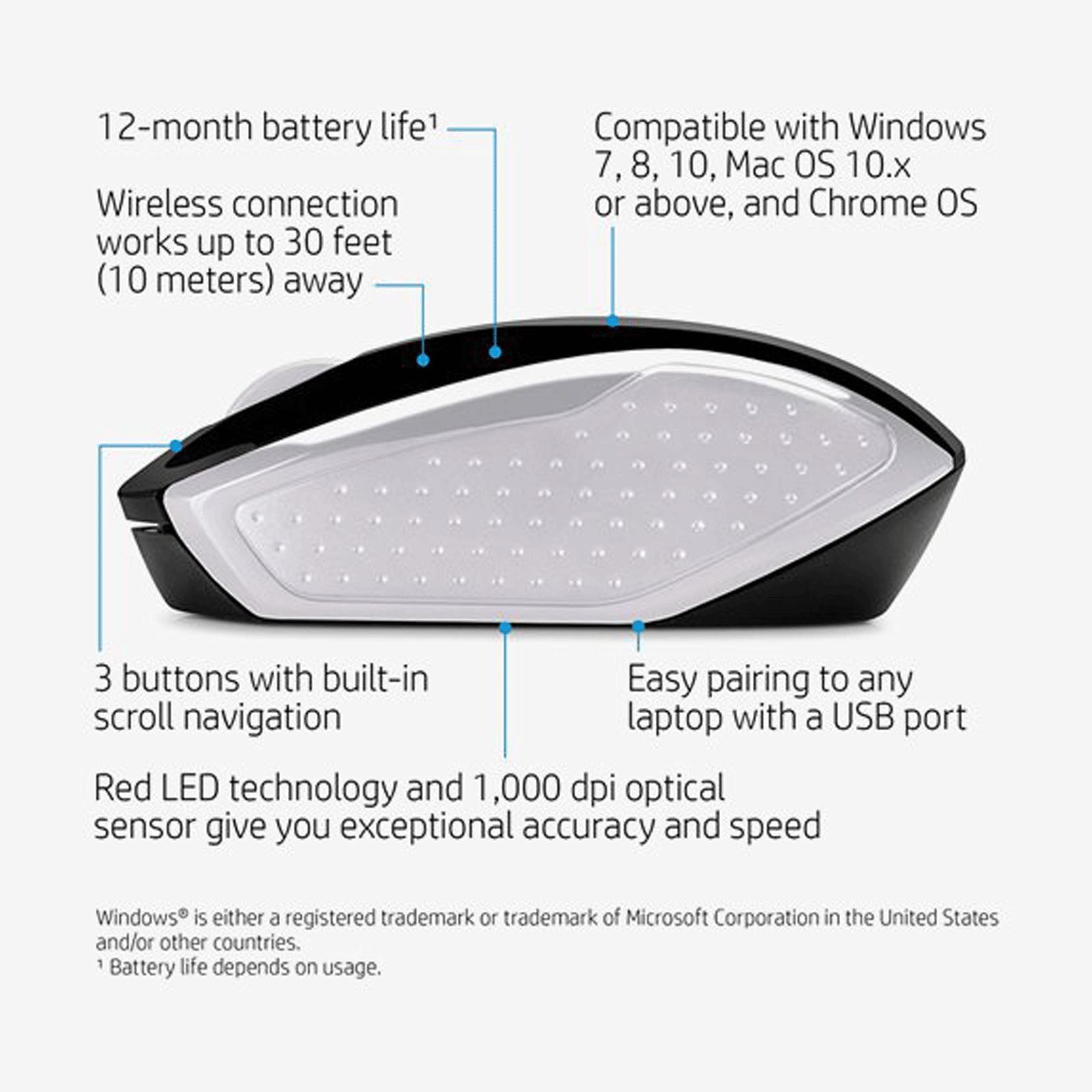 HP 200 Wireless Optical Mouse (1000 DPI, Contoured Comfort, Silver)_9