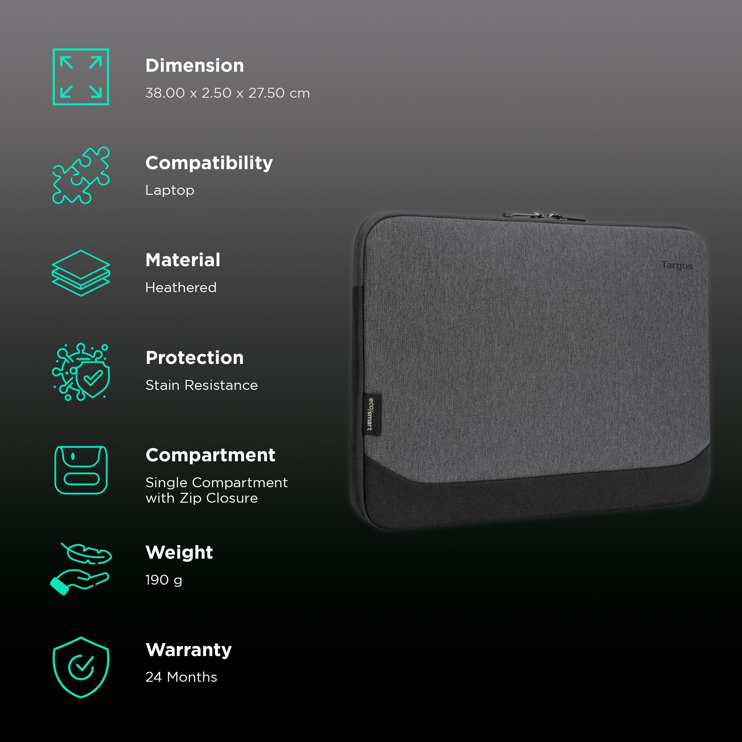 Targus Cypress ECO 300 Laptop Sleeve for 13 & 14 Inch Laptop (Stain Resistance, Grey)_3