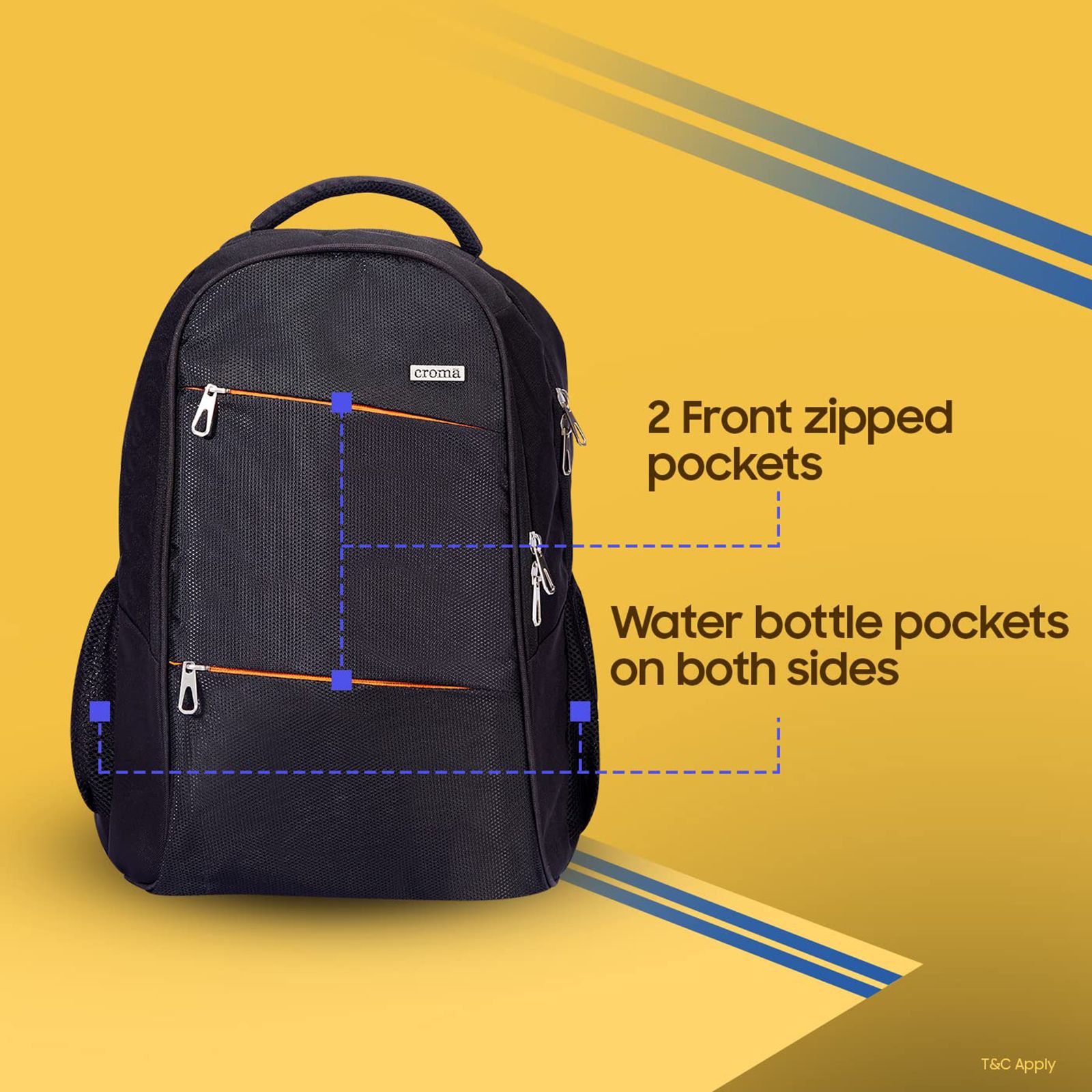 Croma Nova Polyester Laptop Backpack for 15.6 Inch Laptop (21.7 L, Cushioned Compartment, Black) Croma Nova Polyester Laptop Backpack for 15.6 Inch Laptop (21.7 L, Cushioned Compartment, Black)_9