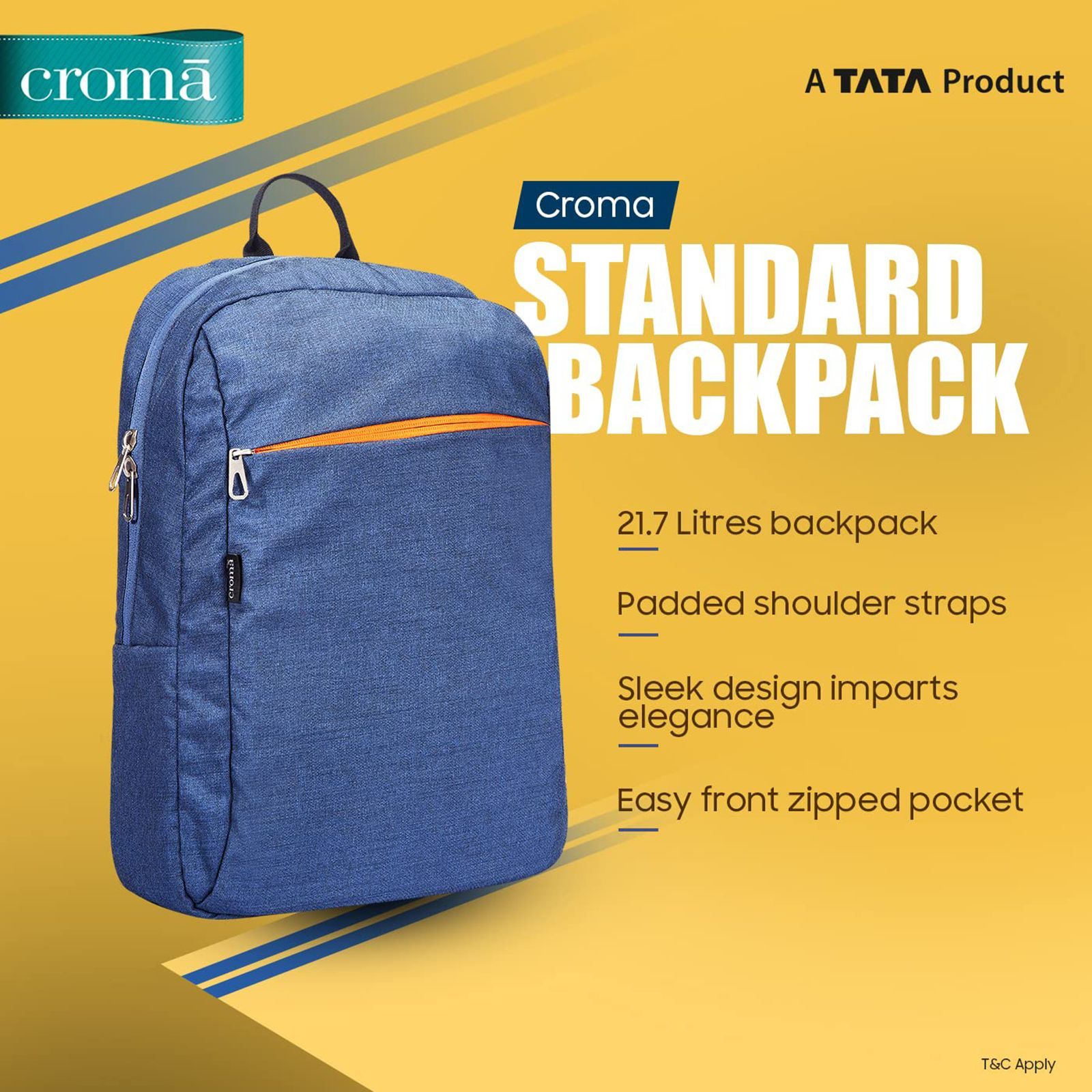 Croma Standard Polyester Laptop Backpack for 15.6 Inch Laptop (21.7 L, Adjustable Shoulder Strap, Blue)_15