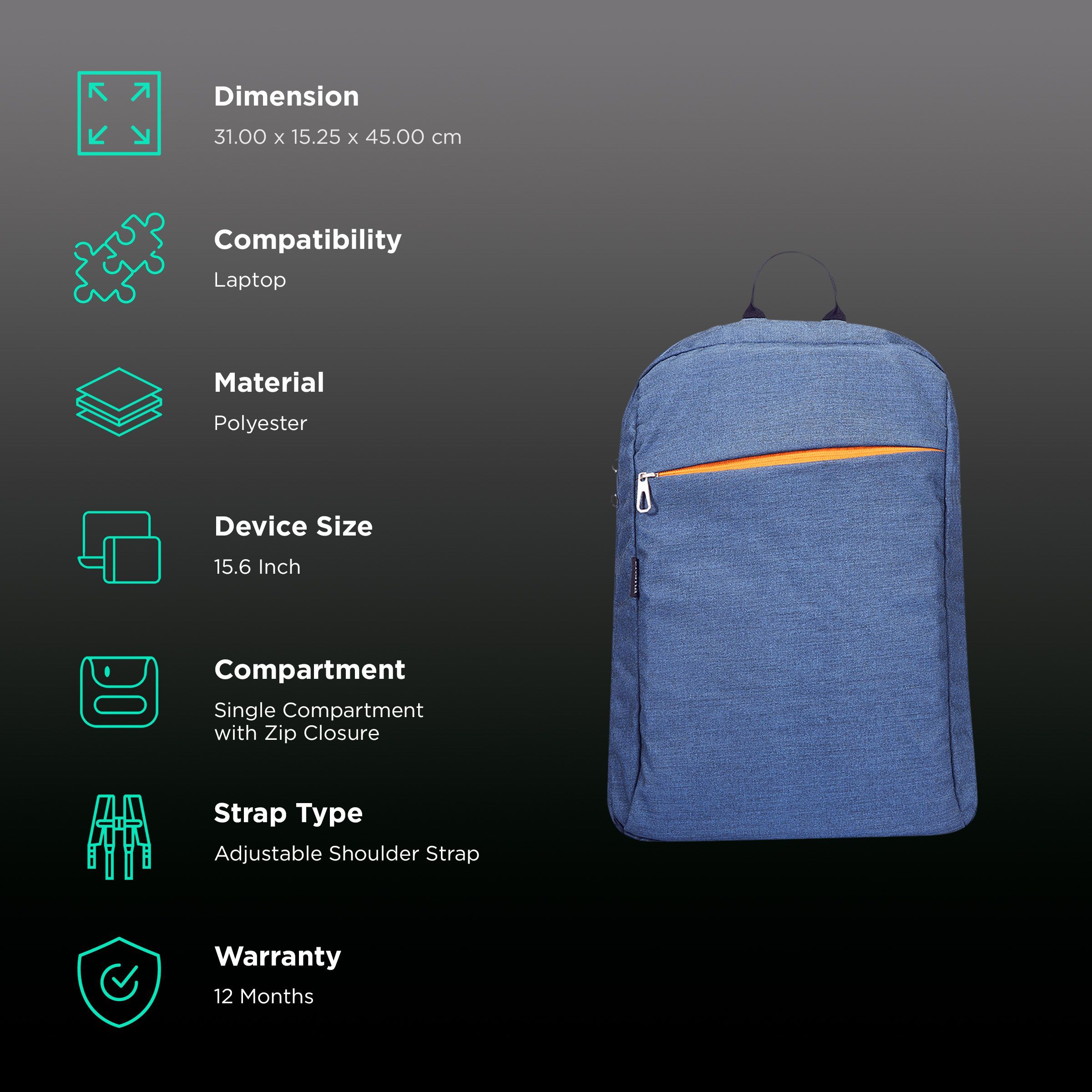 Croma Standard Polyester Laptop Backpack for 15.6 Inch Laptop (21.7 L, Adjustable Shoulder Strap, Blue)_2