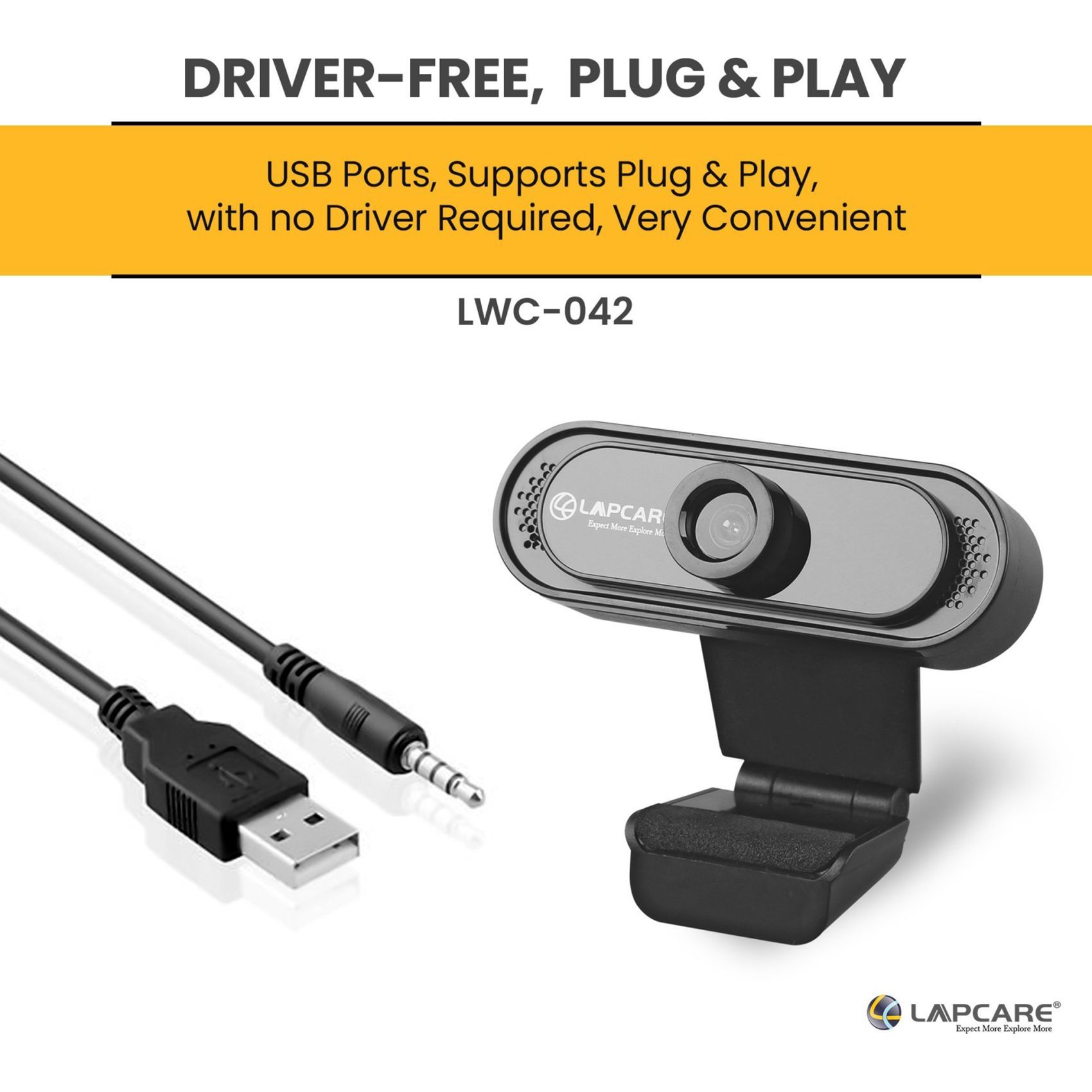 LAPCARE Lapcam USB 720p HD Webcam (5 Glass Lens, LWC-042, Black)_4