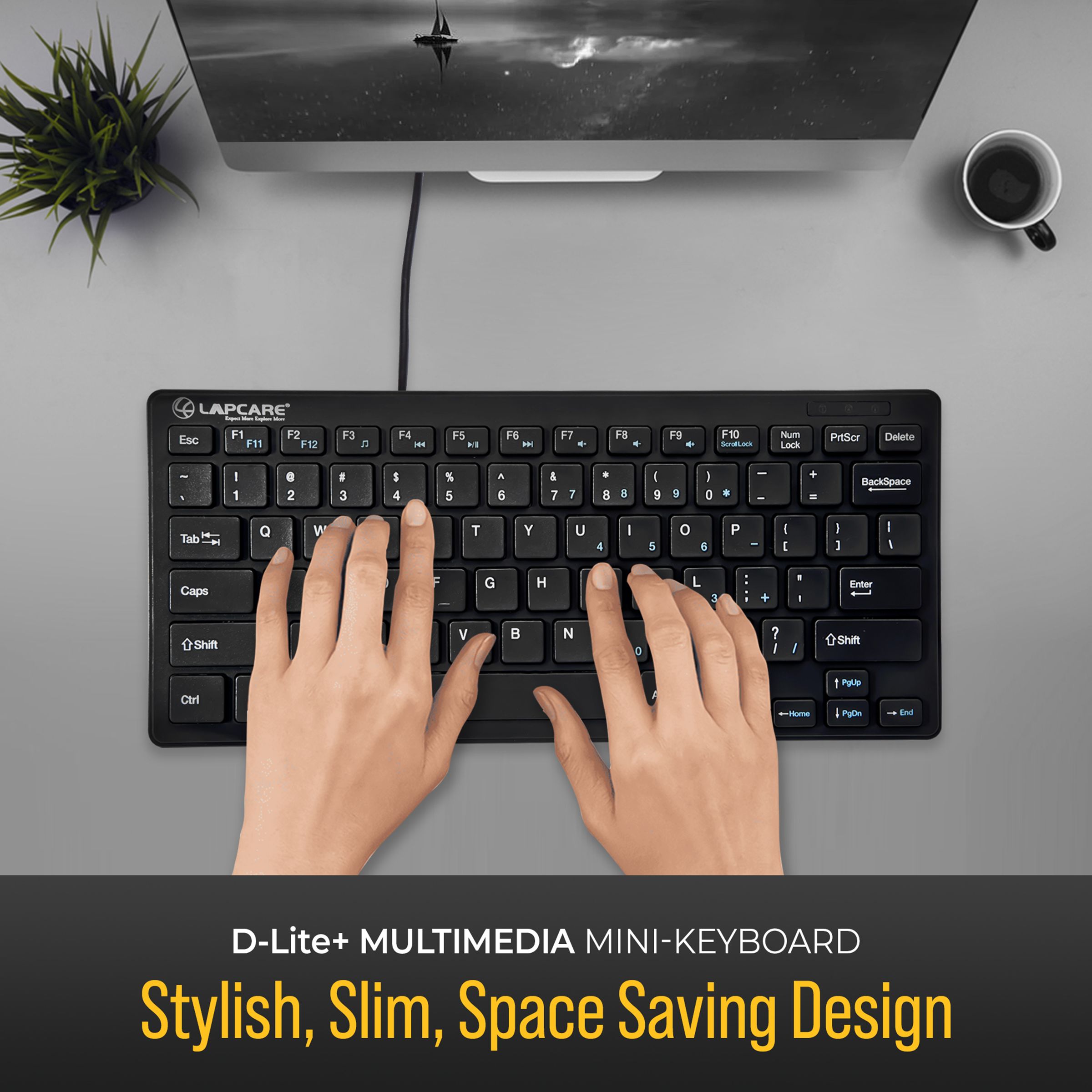 LAPCARE D-Lite Plus Mini Wired Keyboard with Dedicated Multimedia Keys (Spill Resistant, Black)_6