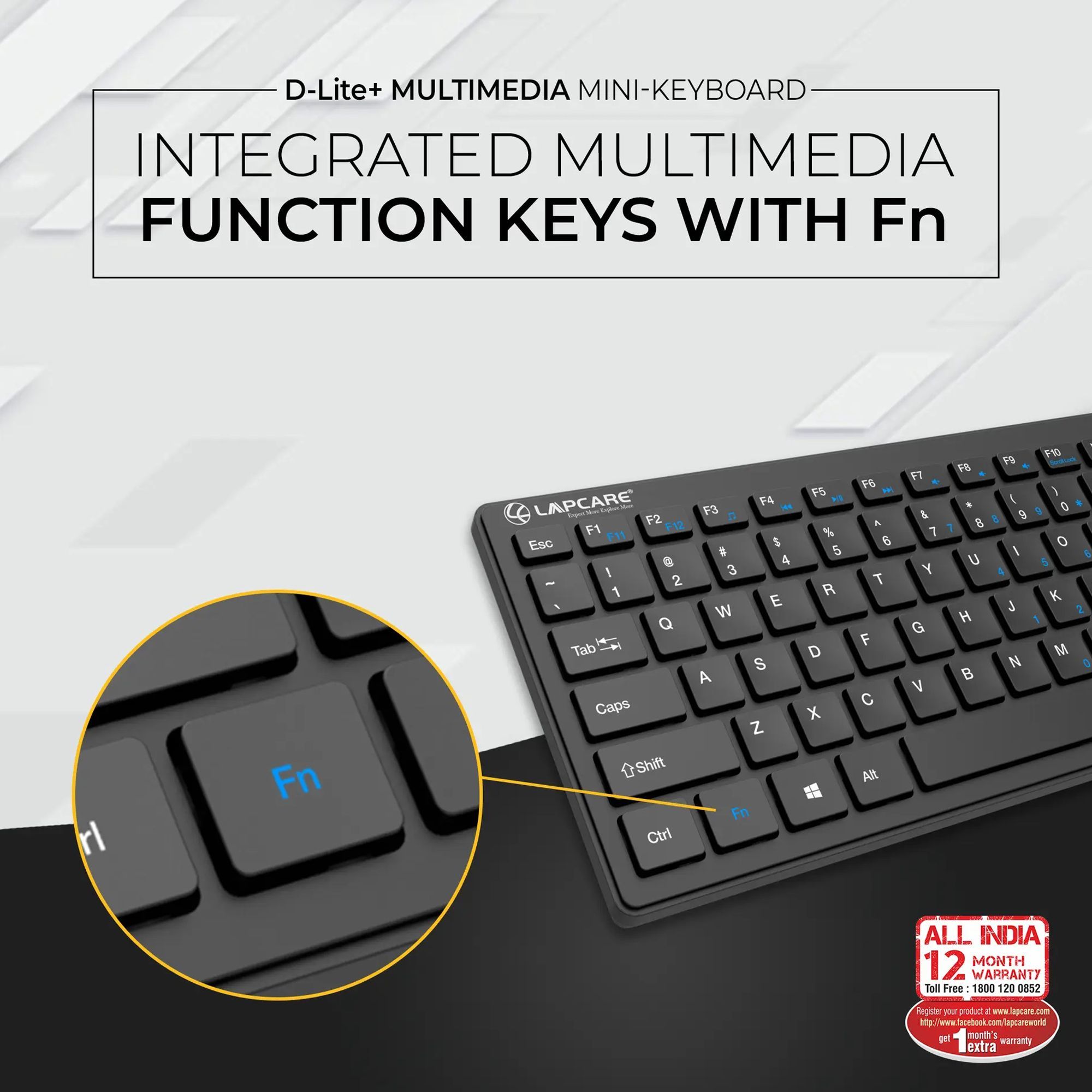 LAPCARE D-Lite Plus Mini Wired Keyboard with Dedicated Multimedia Keys (Spill Resistant, Black)_8
