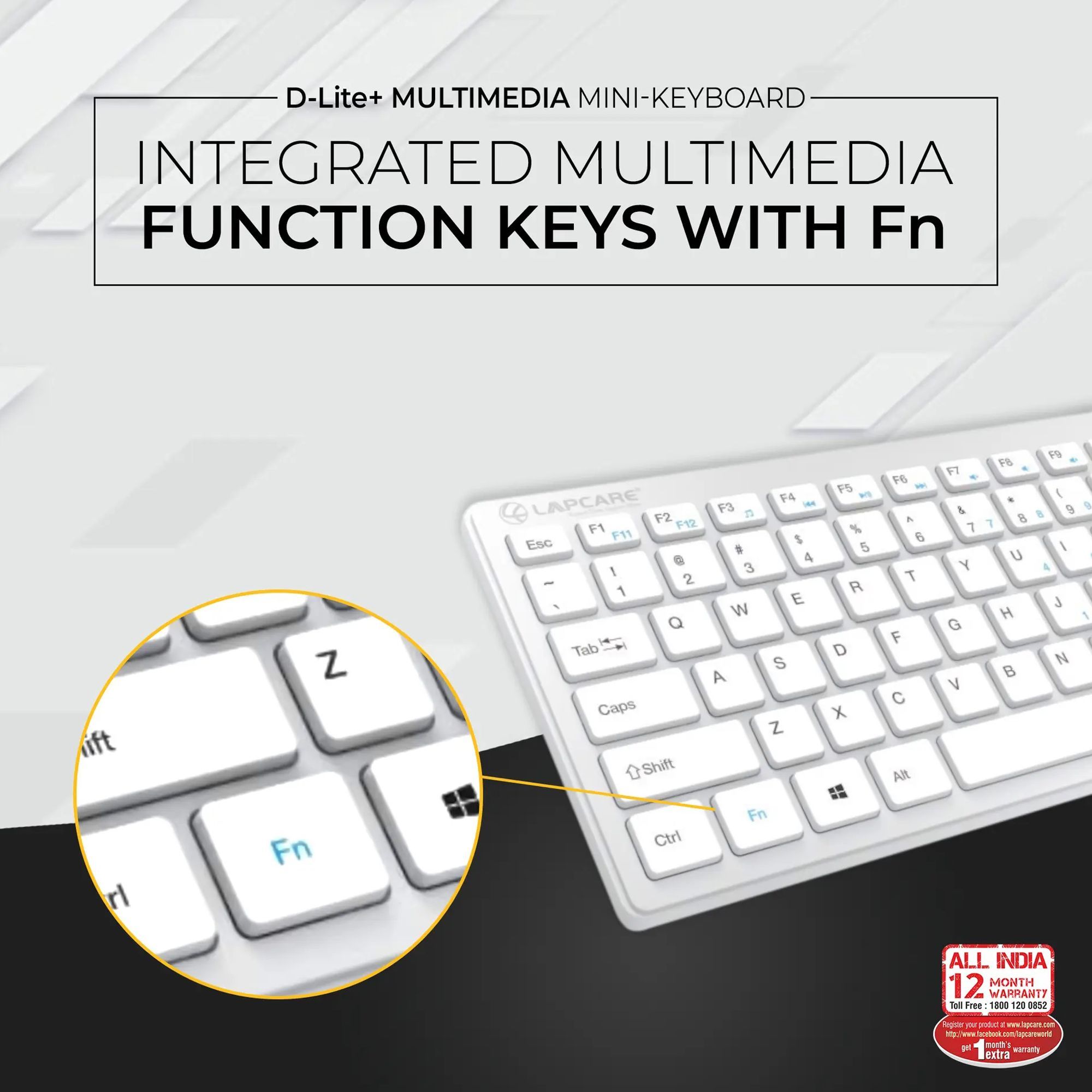 LAPCARE D-Lite Mini Wired Keyboard with Dedicated Multimedia Keys (Spill Resistant, Silver)_8