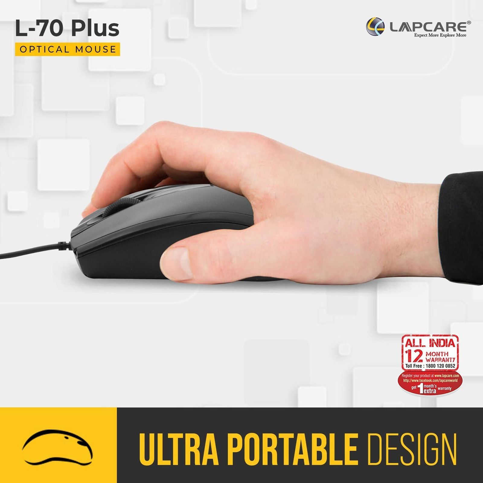 LAPCARE L-70 Plus Wired Optical Mouse (1200 DPI, Ambidextrous Design, Black) LAPCARE L-70 Plus Wired Optical Mouse (1200 DPI, Ambidextrous Design, Black)_8