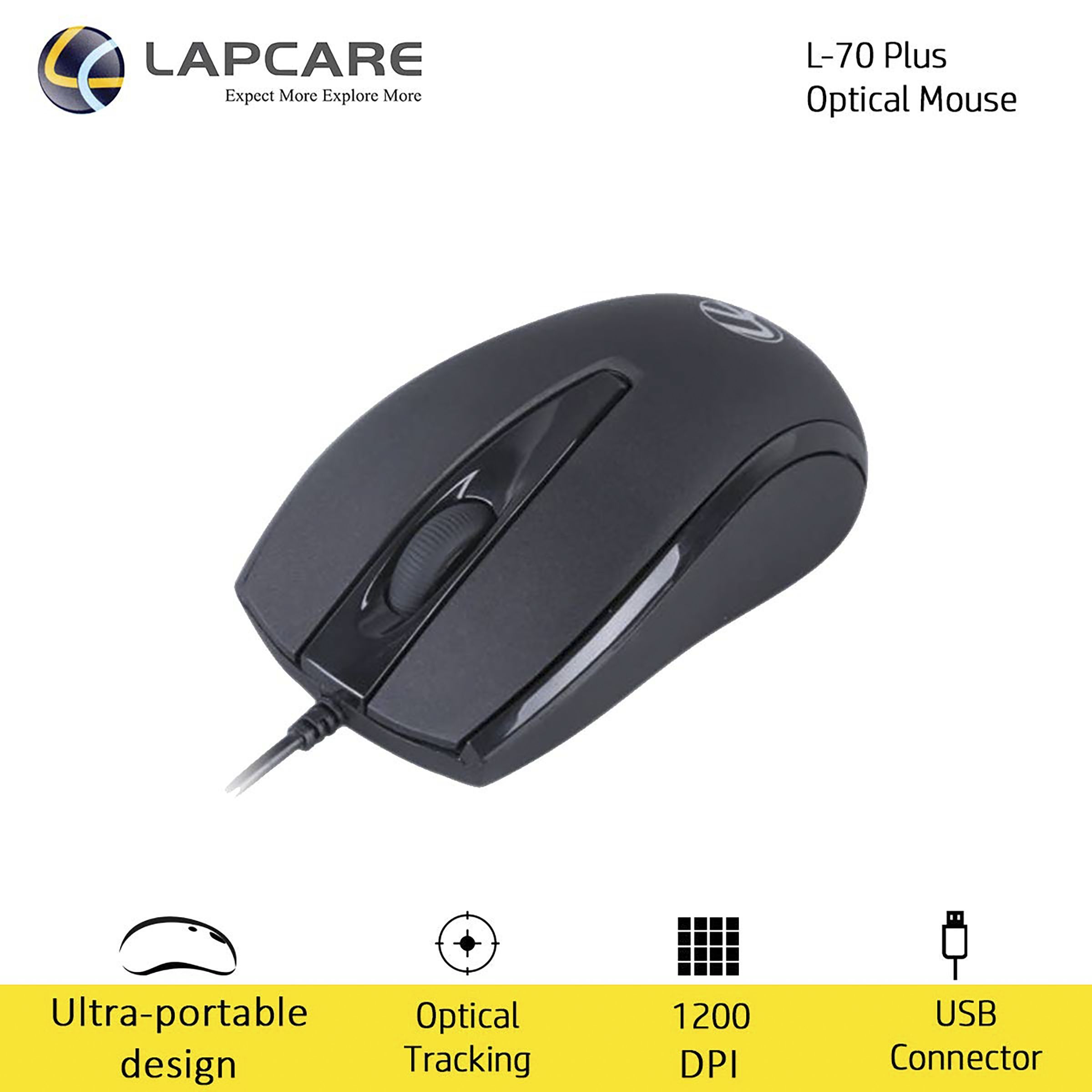 LAPCARE L-70 Plus Wired Optical Mouse (1200 DPI, Ambidextrous Design, Black) LAPCARE L-70 Plus Wired Optical Mouse (1200 DPI, Ambidextrous Design, Black)_9