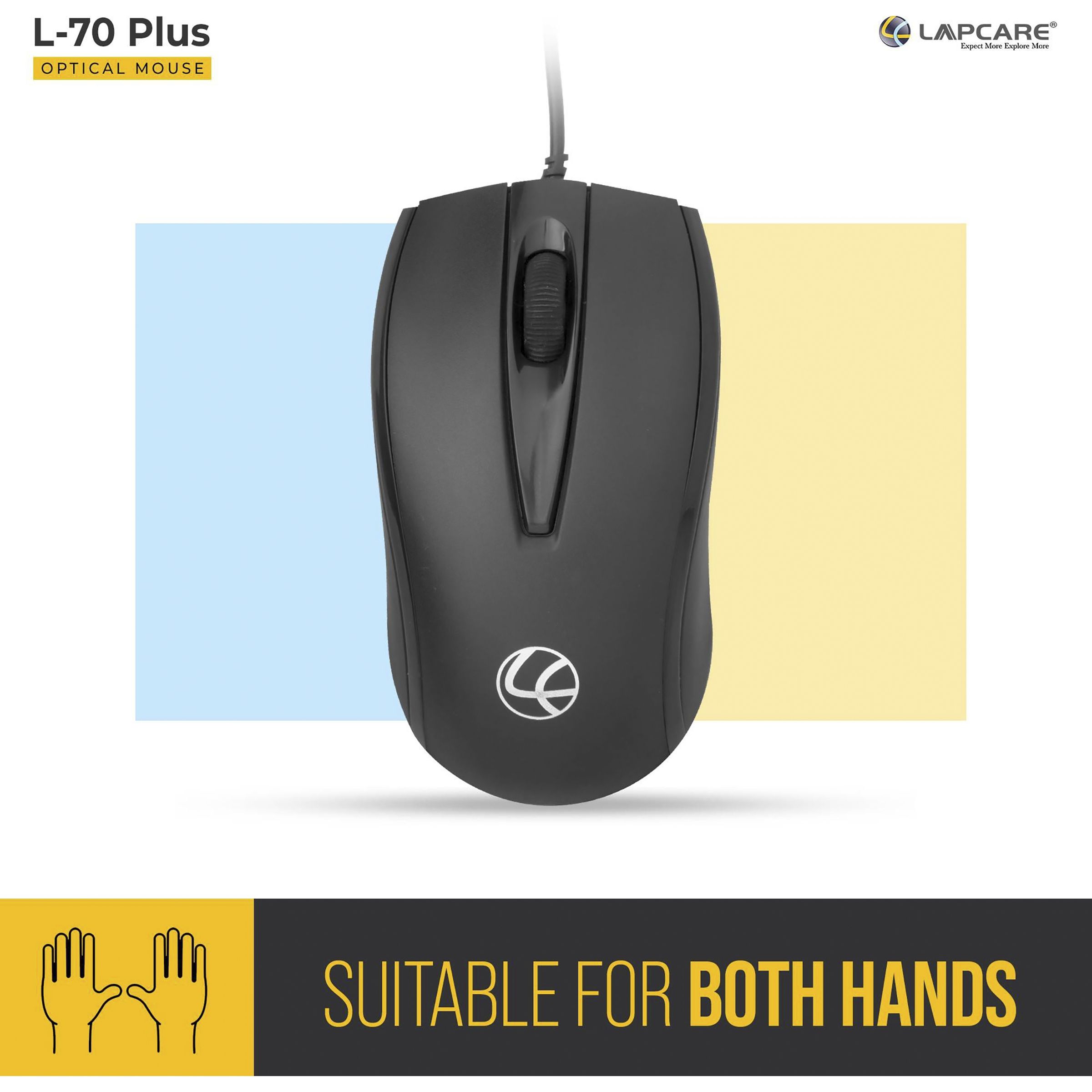 LAPCARE L-70 Plus Wired Optical Mouse (1200 DPI, Ambidextrous Design, Black) LAPCARE L-70 Plus Wired Optical Mouse (1200 DPI, Ambidextrous Design, Black)_5