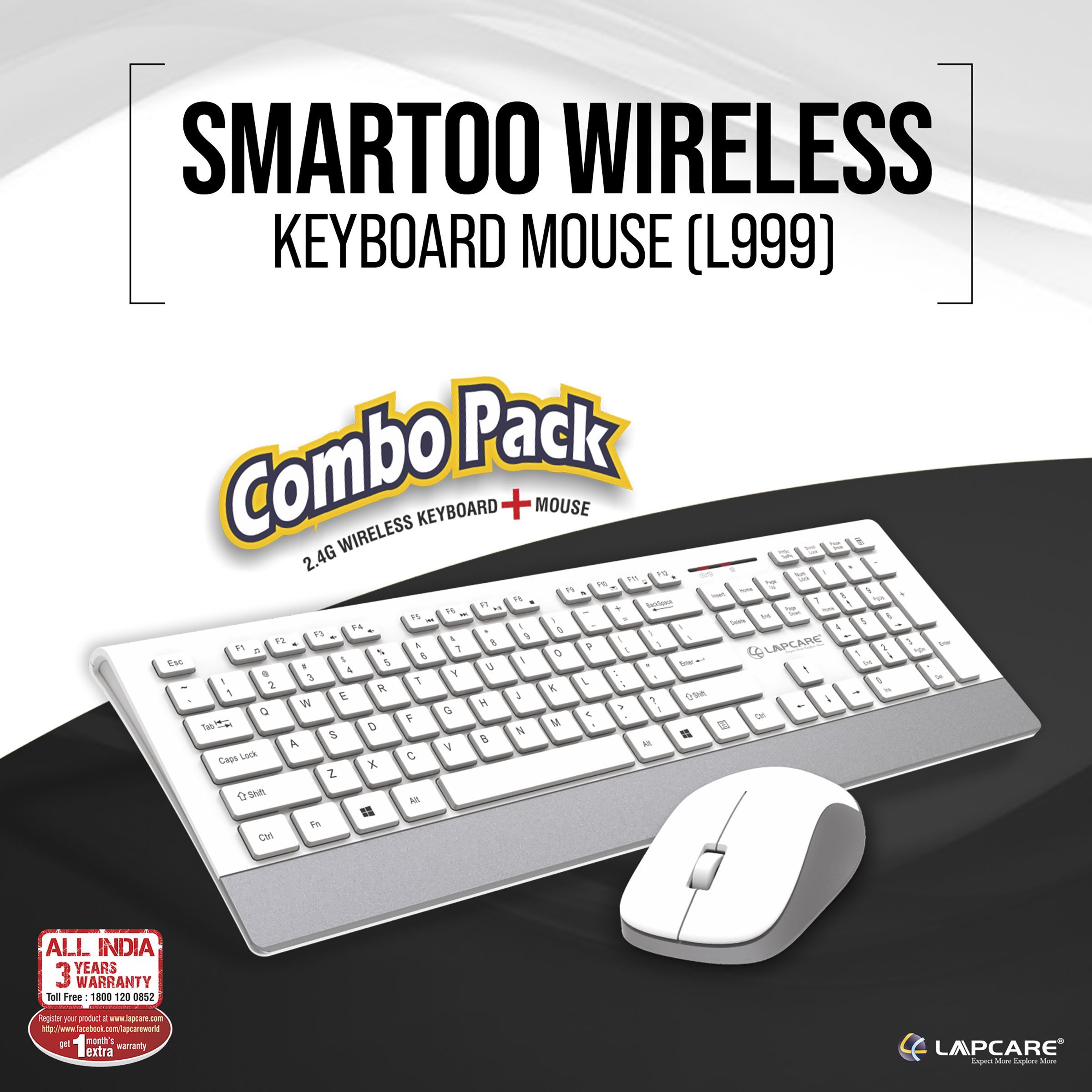LAPCARE Smartoo 2.4 GHz Wireless Keyboard & Mouse Combo (1200 DPI, Auto Sleep Function, White & Silver) LAPCARE Smartoo 2.4 GHz Wireless Keyboard & Mouse Combo (1200 DPI, Auto Sleep Function, White & Silver)_9