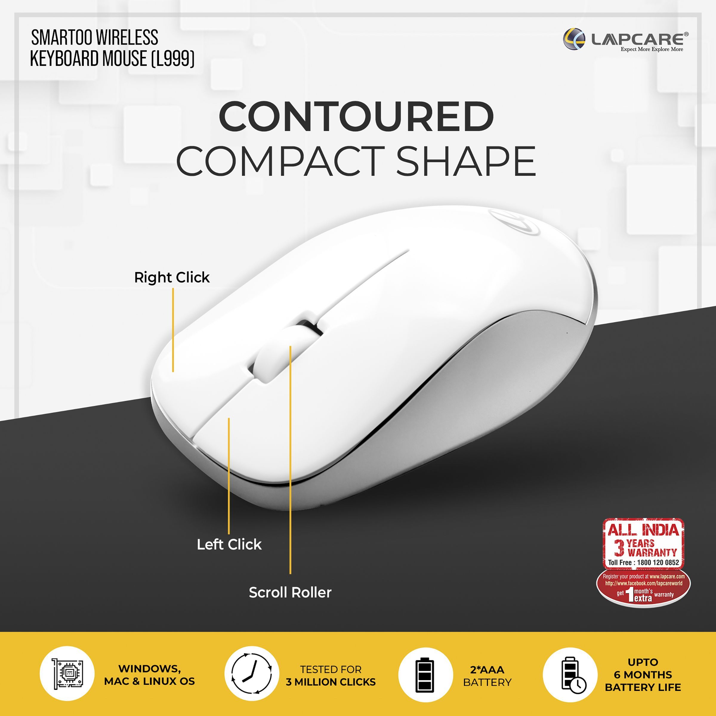 LAPCARE Smartoo 2.4 GHz Wireless Keyboard & Mouse Combo (1200 DPI, Auto Sleep Function, White & Silver) LAPCARE Smartoo 2.4 GHz Wireless Keyboard & Mouse Combo (1200 DPI, Auto Sleep Function, White & Silver)_5