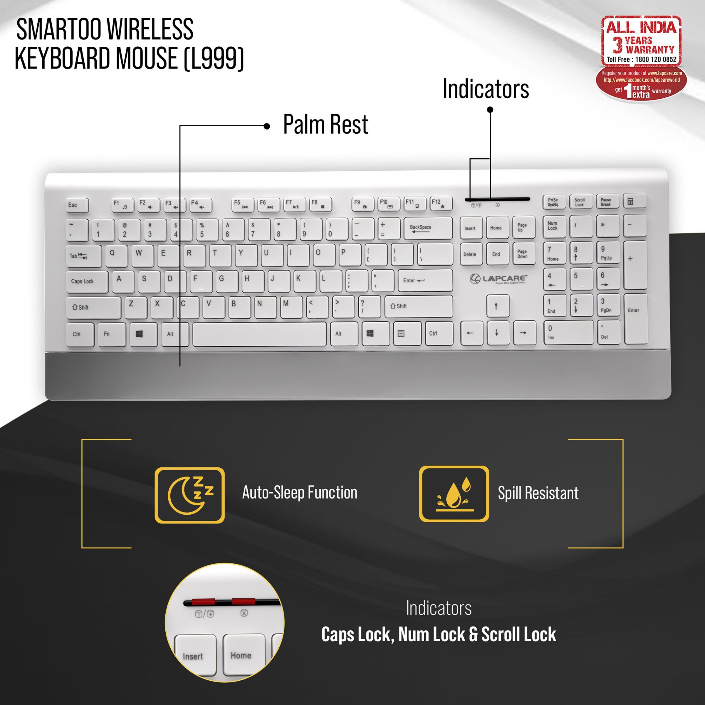 LAPCARE Smartoo 2.4 GHz Wireless Keyboard & Mouse Combo (1200 DPI, Auto Sleep Function, White & Silver) LAPCARE Smartoo 2.4 GHz Wireless Keyboard & Mouse Combo (1200 DPI, Auto Sleep Function, White & Silver)_6
