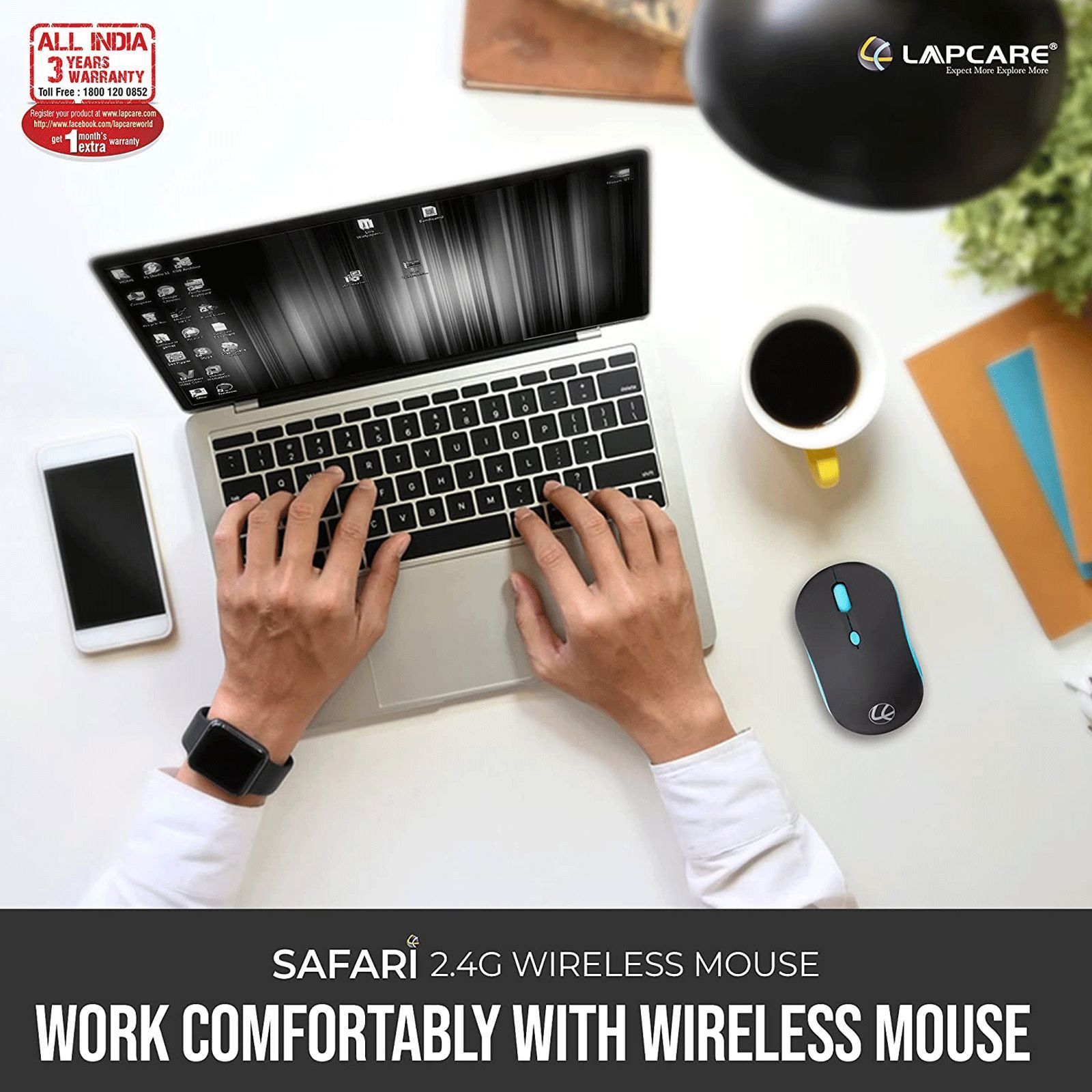 LAPCARE Safari Wireless Optical Mouse (1600 DPI, Ultra Portable, Black Blue)_5