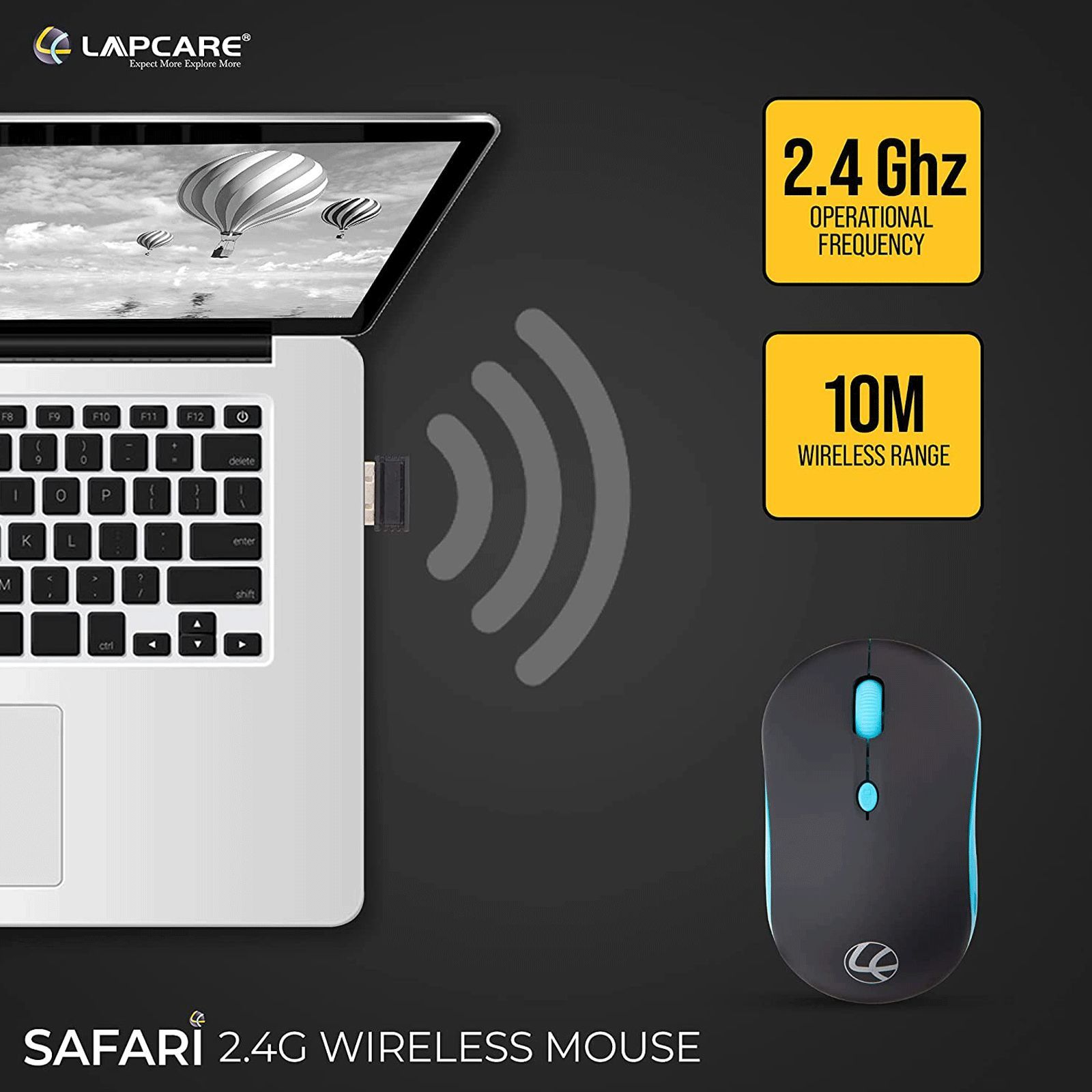 LAPCARE Safari Wireless Optical Mouse (1600 DPI, Ultra Portable, Black Blue)_6