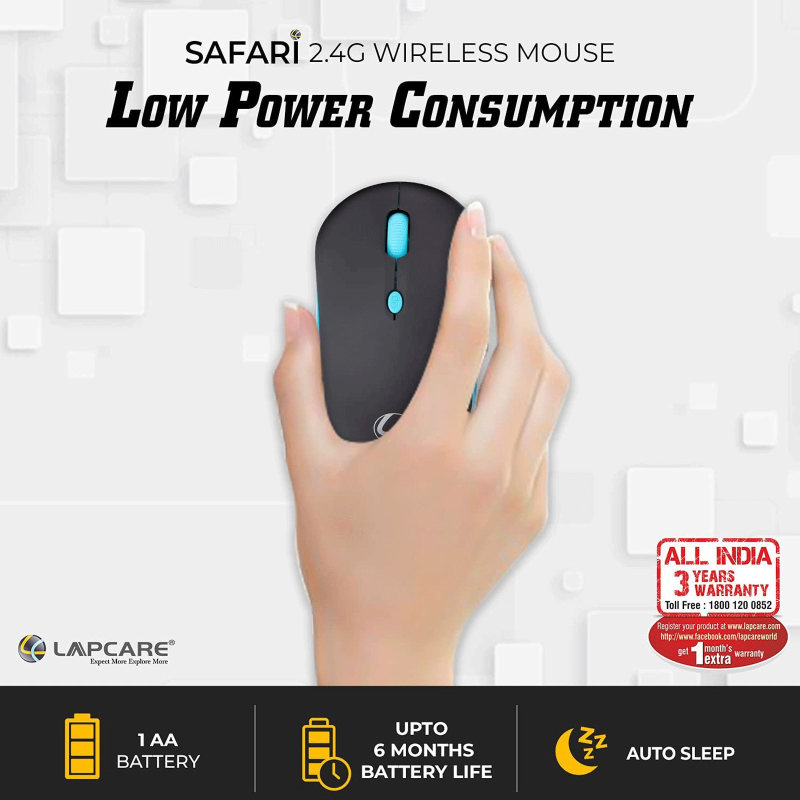 LAPCARE Safari Wireless Optical Mouse (1600 DPI, Ultra Portable, Black Blue)_4