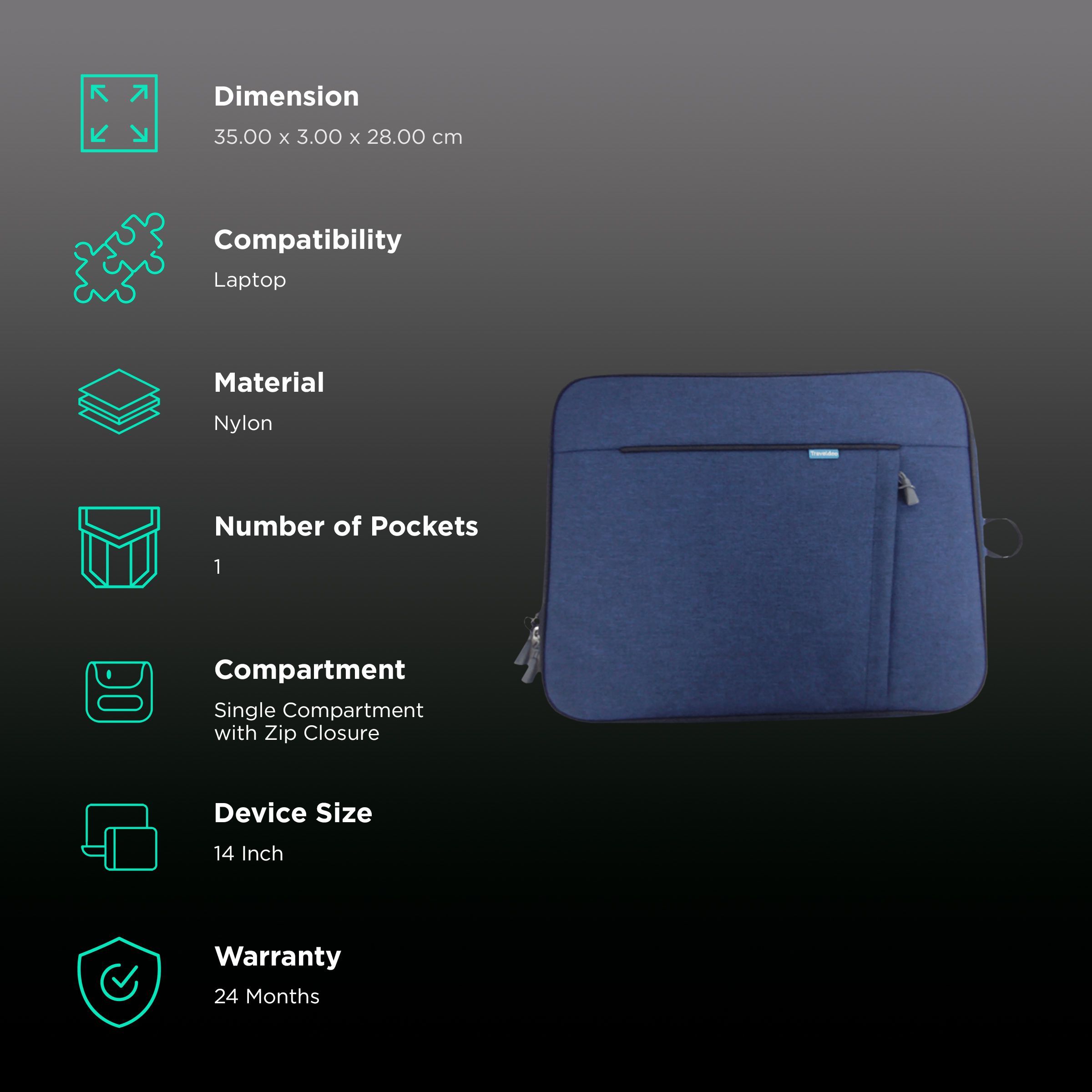 Traveldoo Nylon Laptop Sleeve for 14 Inch Laptop (Lightweight, Navy)_3
