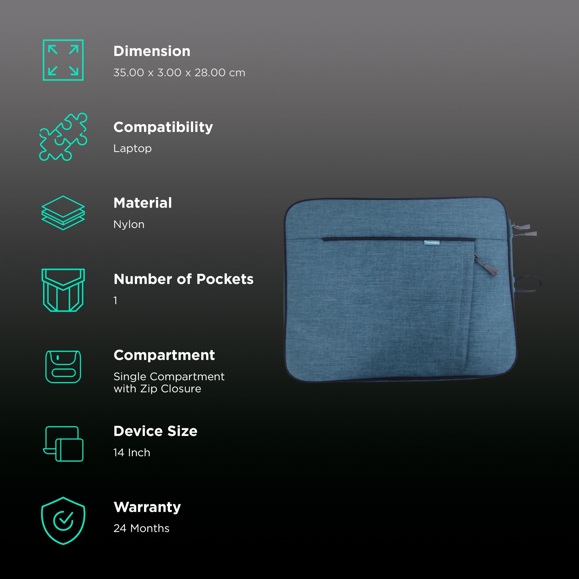 Traveldoo Nylon Laptop Sleeve for 14 Inch Laptop (Lightweight, Teal)_3