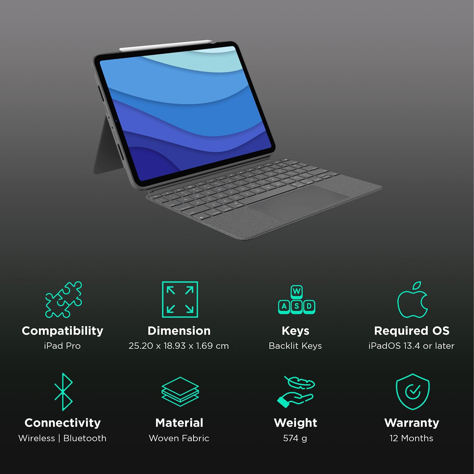 logitech Combo Touch Bluetooth Detachable Keyboard for Apple iPad Pro 11 Inch (1st, 2nd, 3rd & 4th Gen) with Touchpad (Adjustable Kickstand, Oxford Grey)_3