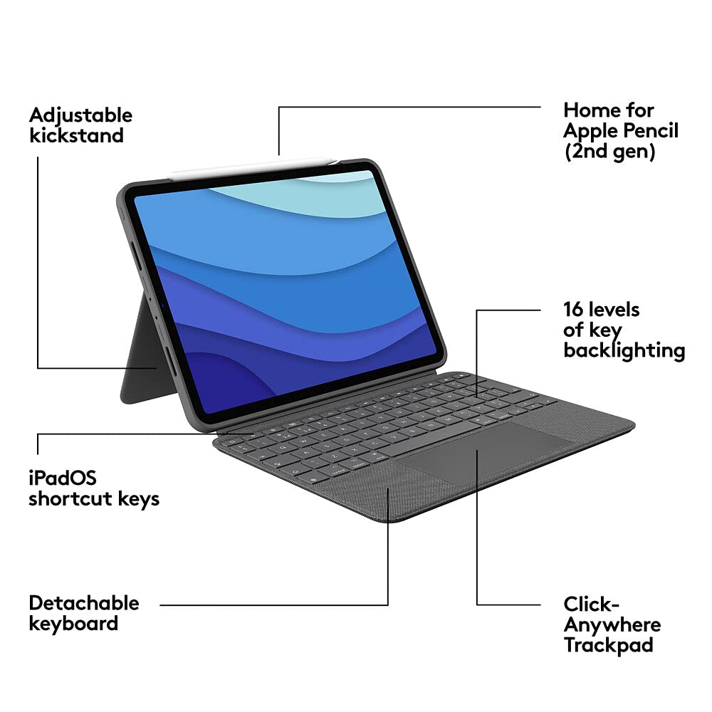 logitech Combo Touch Bluetooth Detachable Keyboard for Apple iPad Pro 11 Inch (1st, 2nd, 3rd & 4th Gen) with Touchpad (Adjustable Kickstand, Oxford Grey)_8