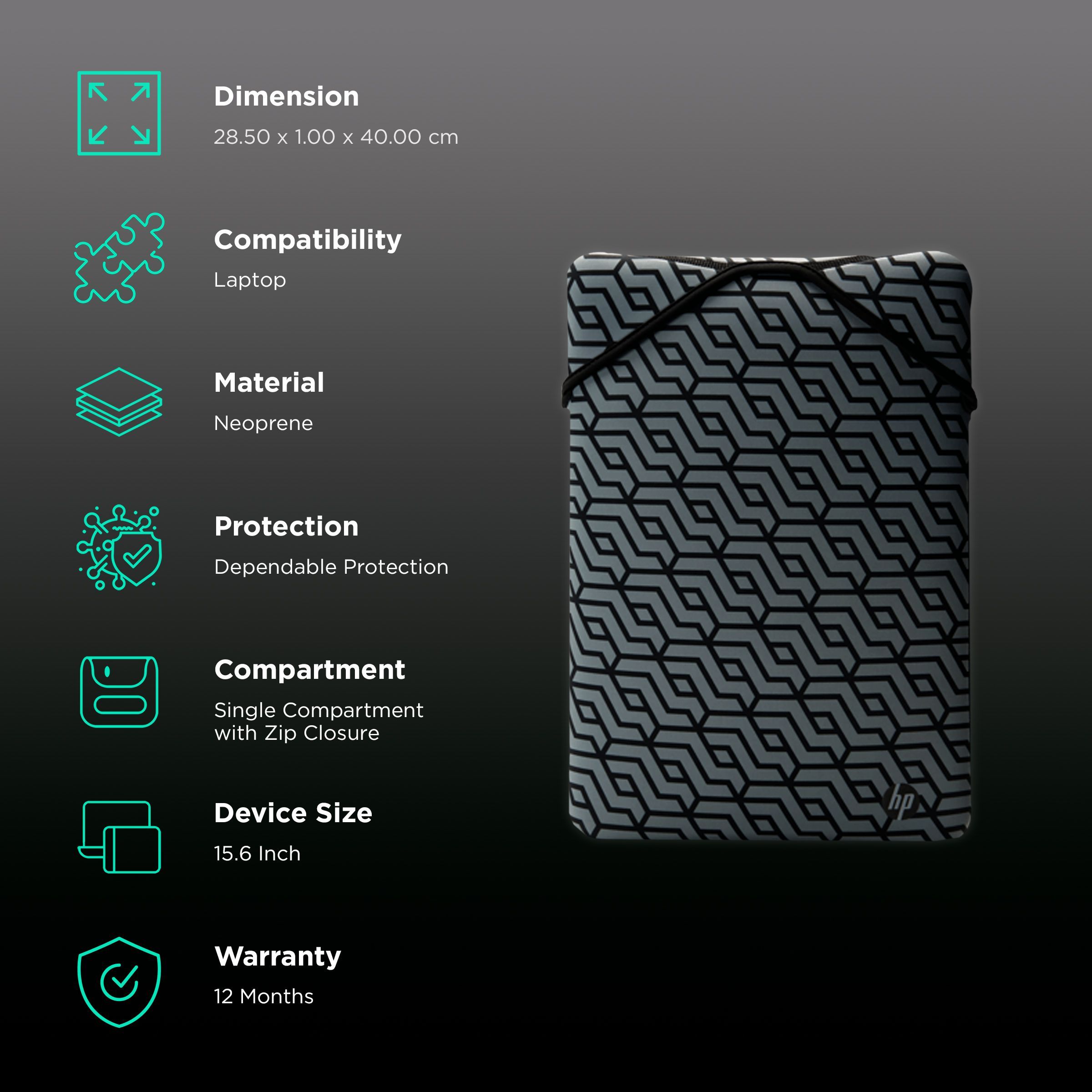 HP Reversible Geo Neoprene Laptop Sleeve for 15.6 Inch Laptop (Dependable Protection, Black/Grey) HP Reversible Geo Neoprene Laptop Sleeve for 15.6 Inch Laptop (Dependable Protection, Black/Grey)_3