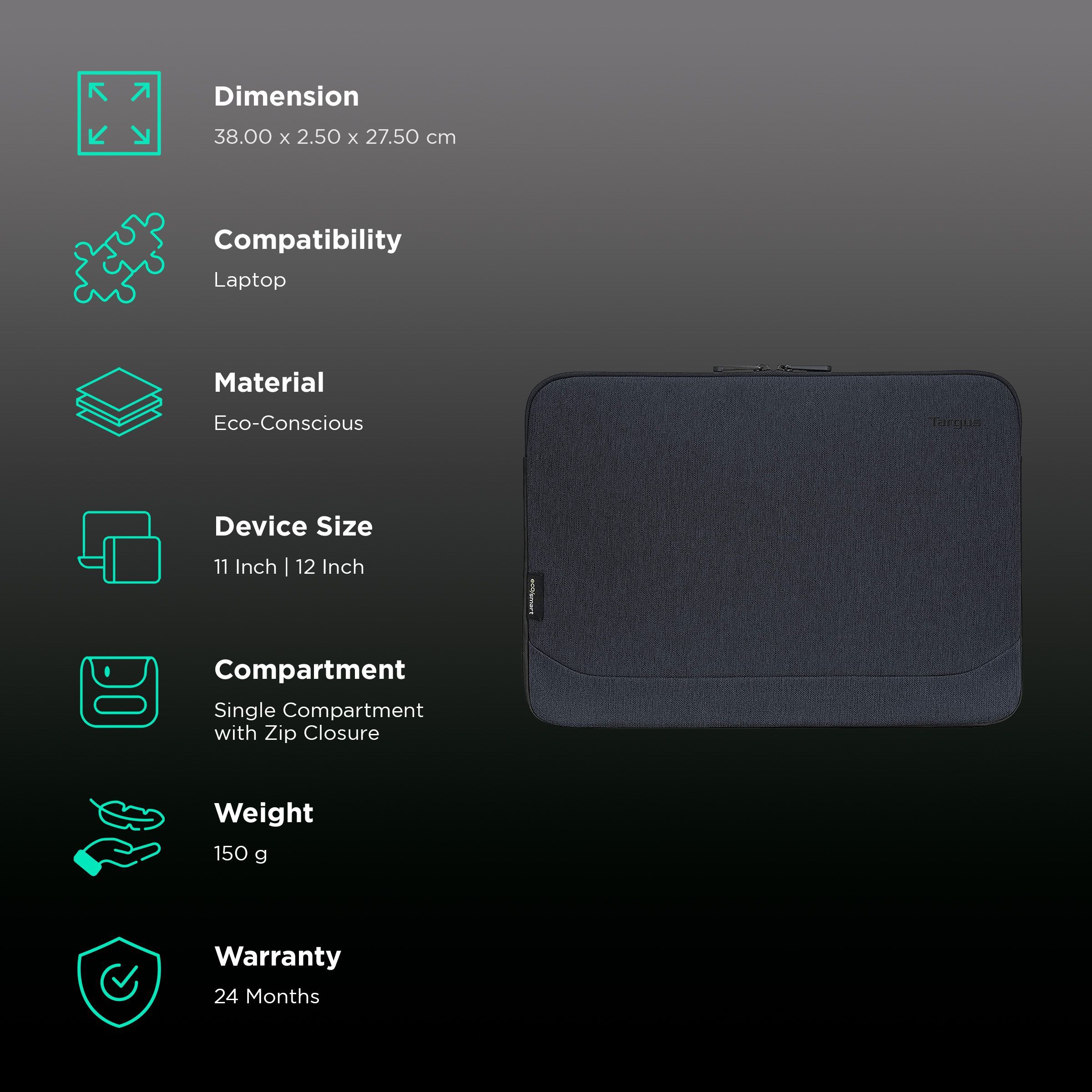 Targus Cypress EcoSmart Eco-Conscious Laptop Sleeve for 11 & 12 Inch Laptop (Slim & Lightweight, Navy) Targus Cypress EcoSmart Eco-Conscious Laptop Sleeve for 11 & 12 Inch Laptop (Slim & Lightweight, Navy)_3