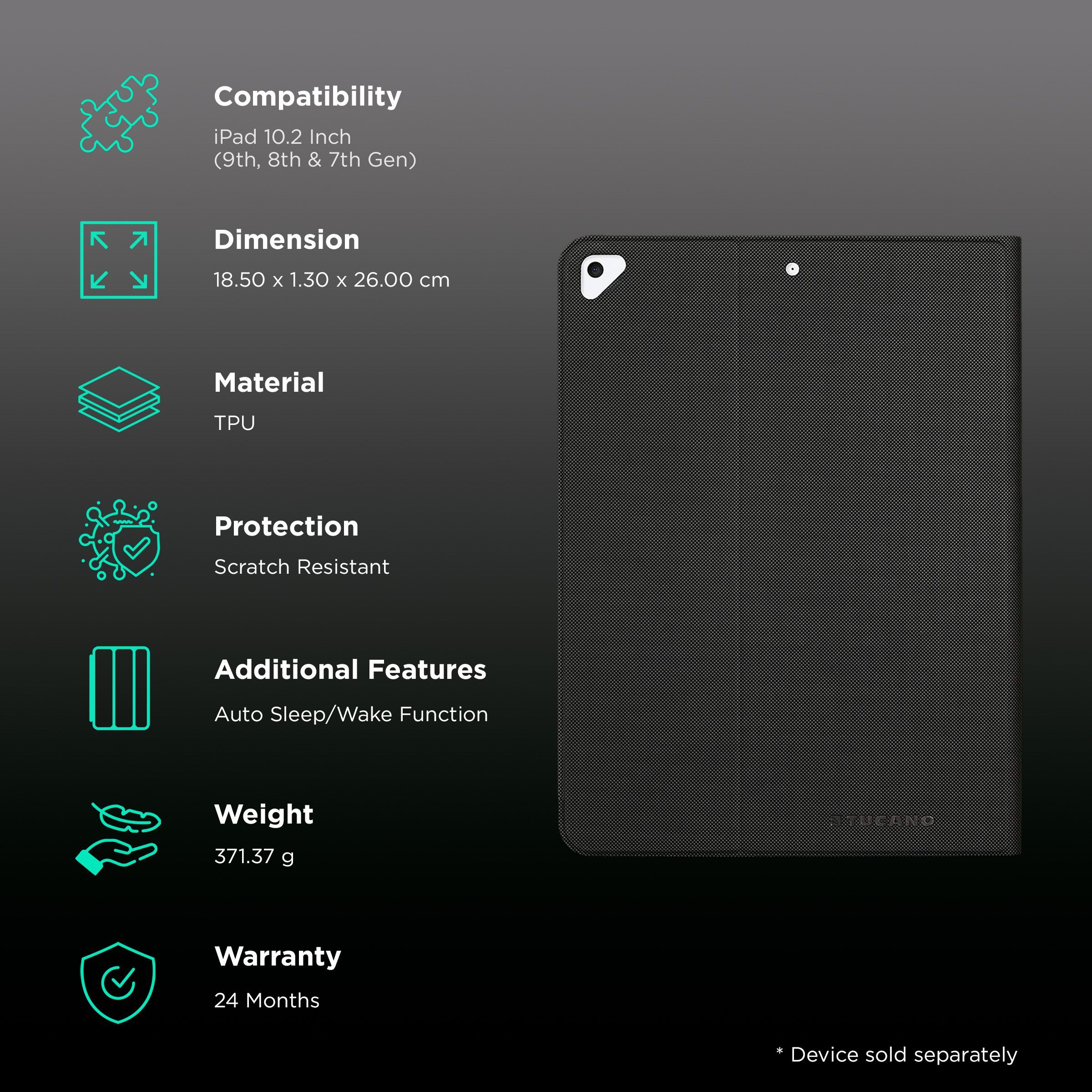 Tucano Up Plus TPU Folio Case for Apple iPad 10.2 Inch (7th, 8th, 9th Gen), iPad Air 10.5 Inch (Apple Pencil Internal Support, Black) Tucano Up Plus TPU Folio Case for Apple iPad 10.2 Inch (7th, 8th, 9th Gen), iPad Air 10.5 Inch (Apple Pencil Internal Support, Black)_2