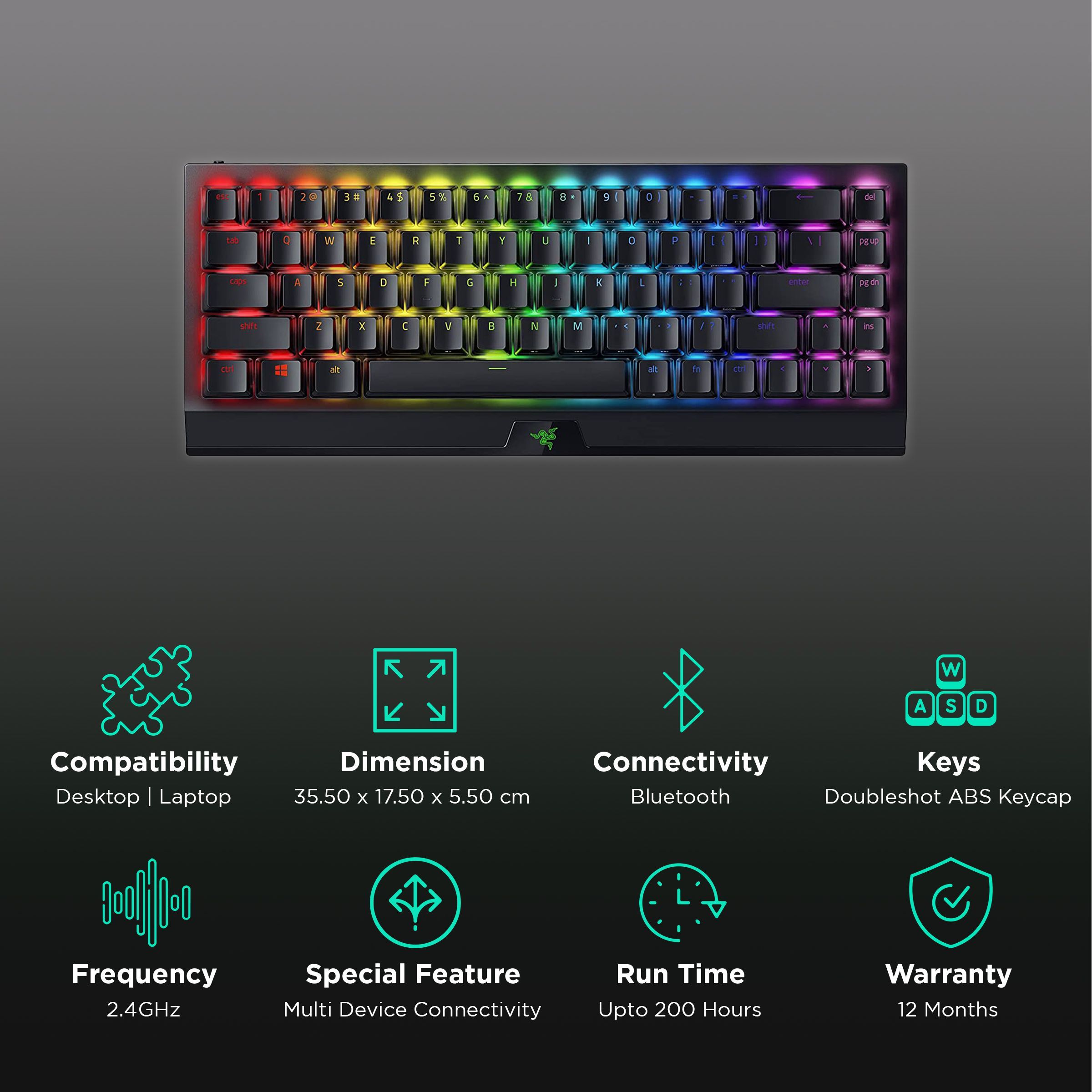 RAZER BlackWidow V3 Mini Phantom Edition Bluetooth & 2.4GHz Wireless Gaming Keyboard with Multi Device Connectivity (Double-Shot ABS Keycap, Black)_2