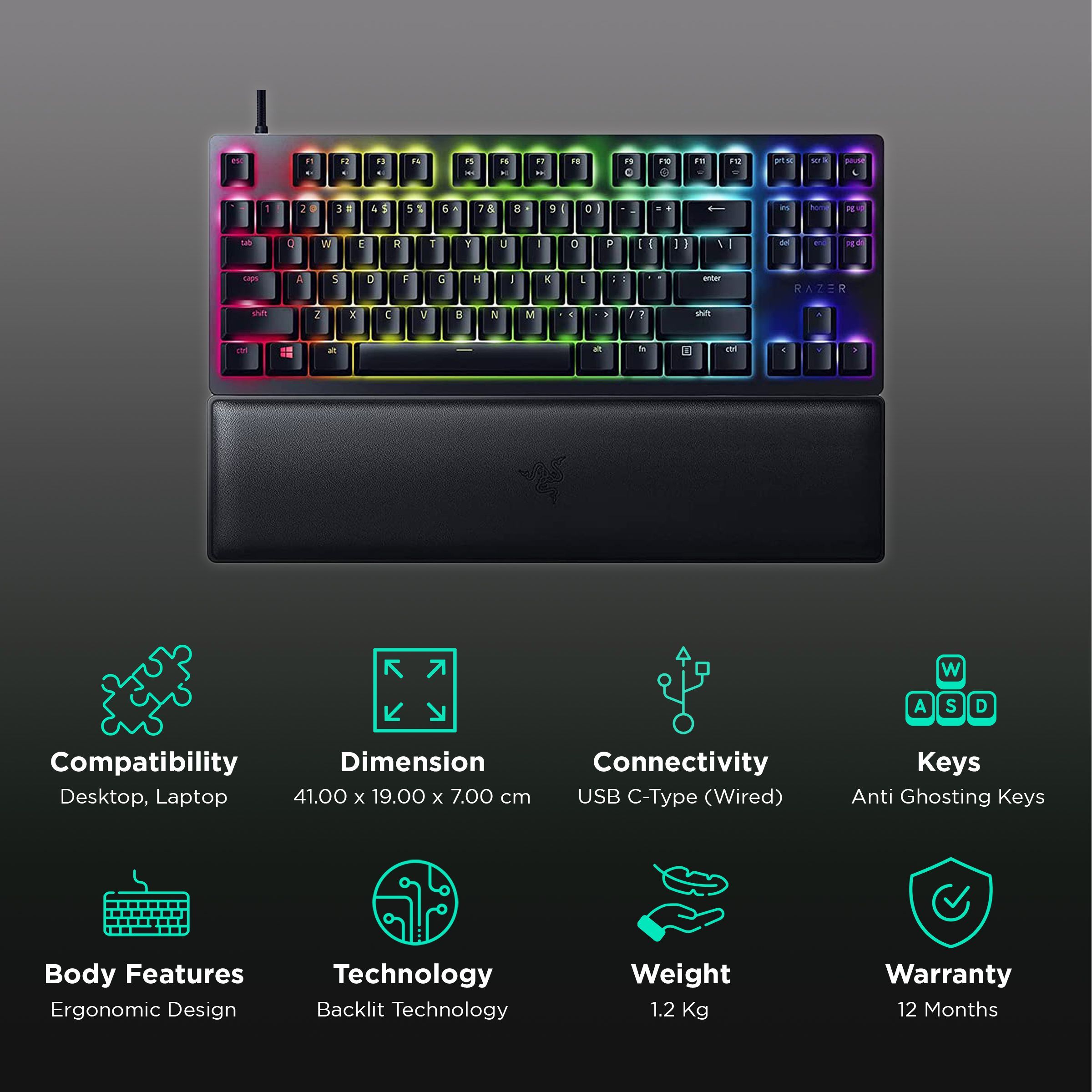 RAZER Huntsman V2 Tenkeyless Wired Gaming Keyboard with Backlit Keys (Double-Shot PBT Keycaps, Black)_2