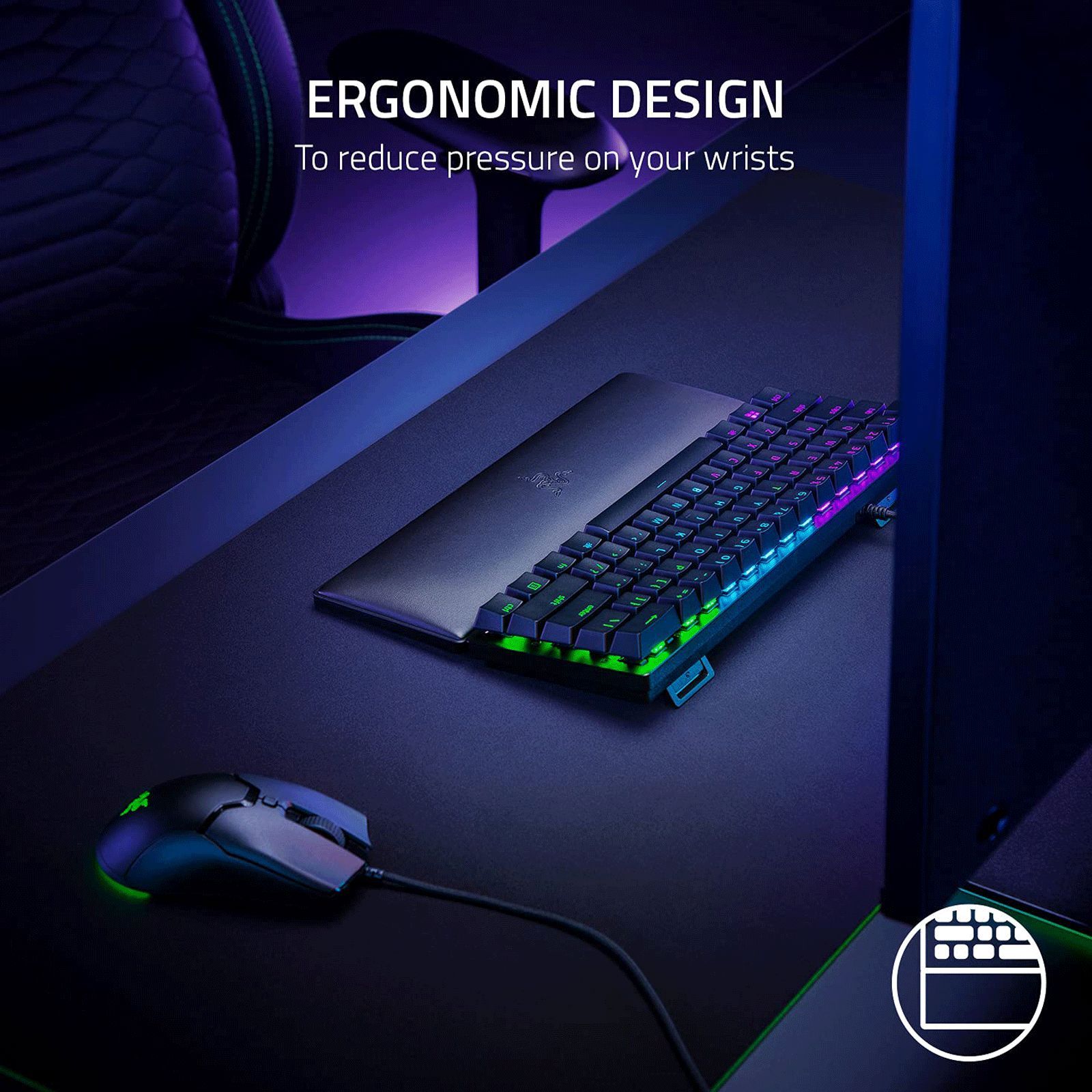 RAZER Ergonomic Wrist Rest For Mini Keyboards (Anti-Slip Rubber Feet, RC21-01720100-R3M1, Black)_5