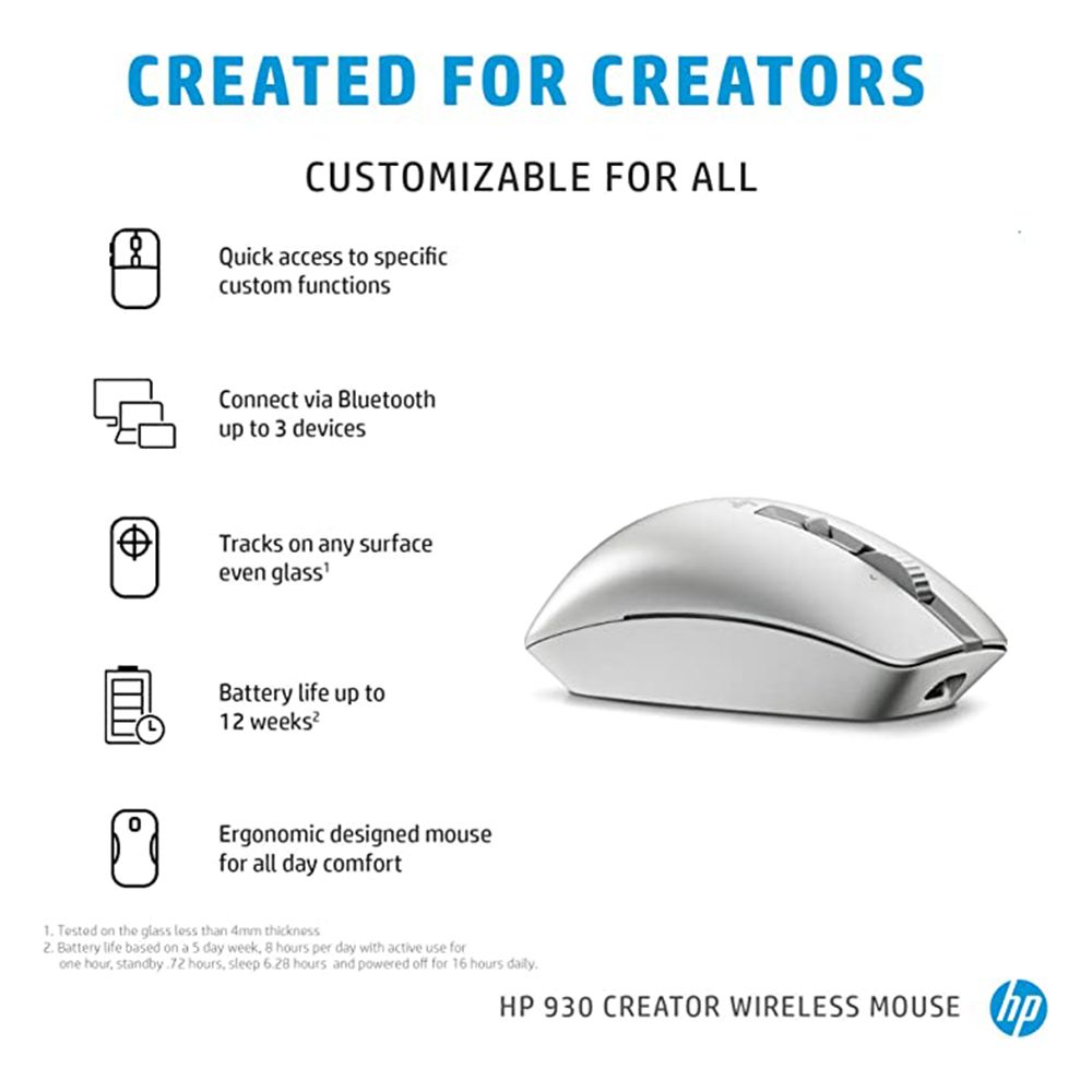 HP 930 Creator Wireless Optical Mouse with Customizable Buttons (3000 DPI Adjustable, Ergonomic Design, Silver) HP 930 Creator Wireless Optical Mouse with Customizable Buttons (3000 DPI Adjustable, Ergonomic Design, Silver)_10