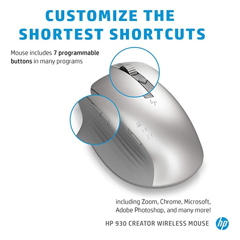HP 930 Creator Wireless Optical Mouse with Customizable Buttons (3000 DPI Adjustable, Ergonomic Design, Silver) HP 930 Creator Wireless Optical Mouse with Customizable Buttons (3000 DPI Adjustable, Ergonomic Design, Silver)_8