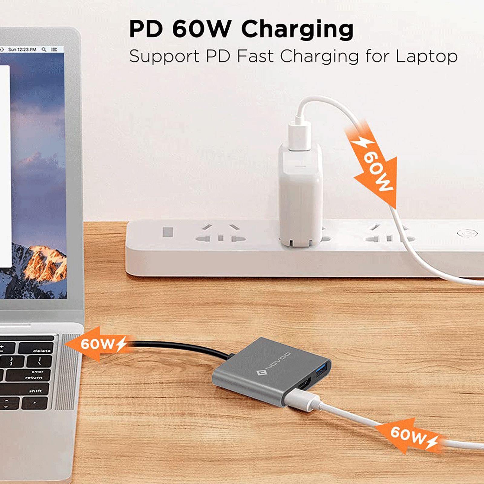 NOVOO 3-in-1 USB 3.0 Type C to USB 3.0 Type C, USB 3.0 Type A, HDMI Type A USB Hub (Supports 4K Resolution, Dark Grey) NOVOO 3-in-1 USB 3.0 Type C to USB 3.0 Type C, USB 3.0 Type A, HDMI Type A USB Hub (Supports 4K Resolution, Dark Grey)_4