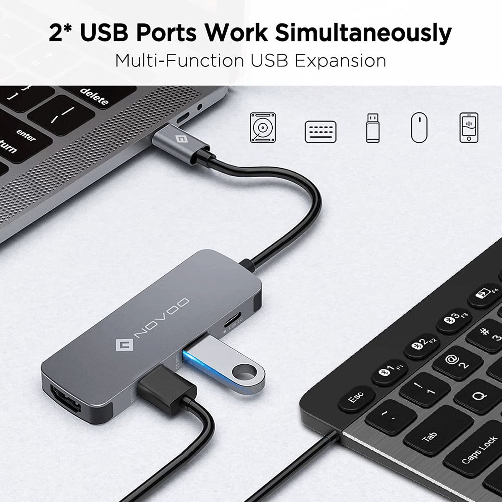 NOVOO 4-in-1 USB 3.0 Type C to USB 2.0 Type C, USB 3.0 Type A, USB 2.0 Type A, HDMI 1.4 USB Hub (Supports 4K Resolution, Dark Grey)_5