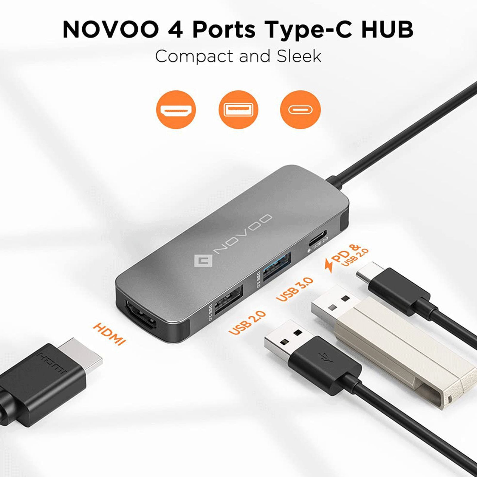 NOVOO 4-in-1 USB 3.0 Type C to USB 2.0 Type C, USB 3.0 Type A, USB 2.0 Type A, HDMI 1.4 USB Hub (Supports 4K Resolution, Dark Grey)_7