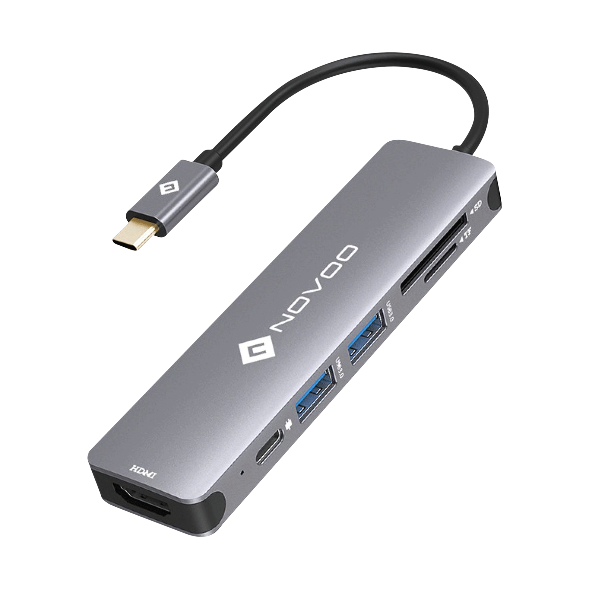 NOVOO 6-in-1 USB 3.0 Type C to USB 3.0 Type A, HDMI, SD Card Slot, TF Card, USB Type C USB Hub (Broad Compatibility, Dark Grey)_1