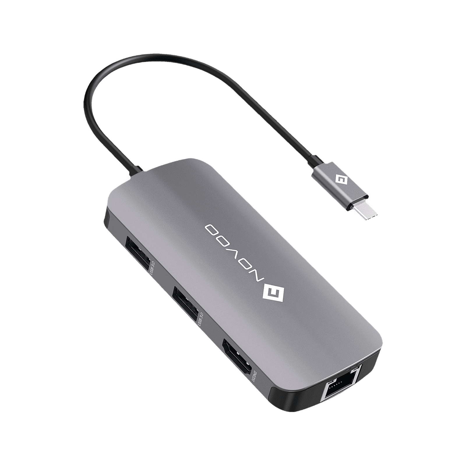 NOVOO 7-in-1 USB 3.0 Type C to USB 2.0 Type C, USB 2.0 Type A, USB 3.0 Type A, HDMI, LAN Port USB Hub (Pass-Through Charging, Dark Grey)_1