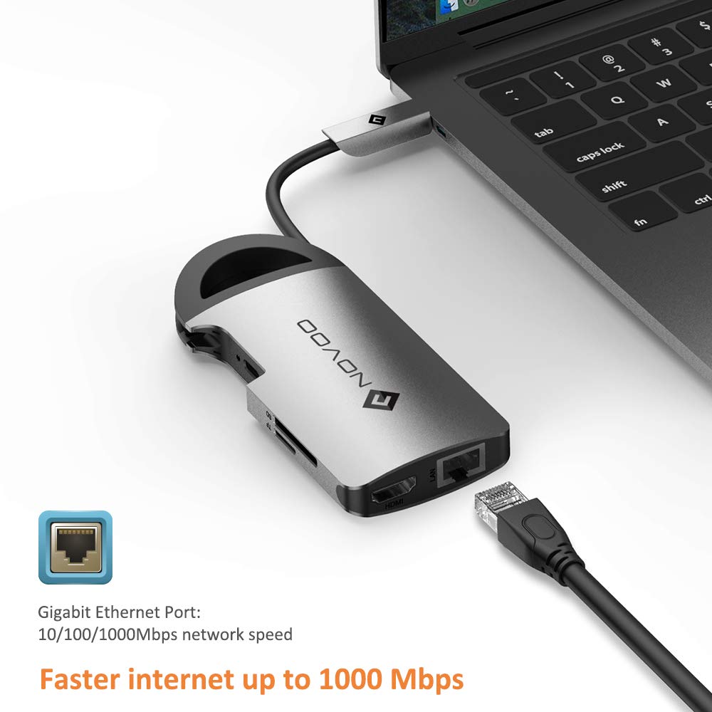 NOVOO 8-in-1 USB 3.0 Type C to USB 3.0 Type A, HDMI, LAN Port, USB Type C, SD Card Slot, TF Card Multi-Port Hub (Safe Certified, Space Grey)_5