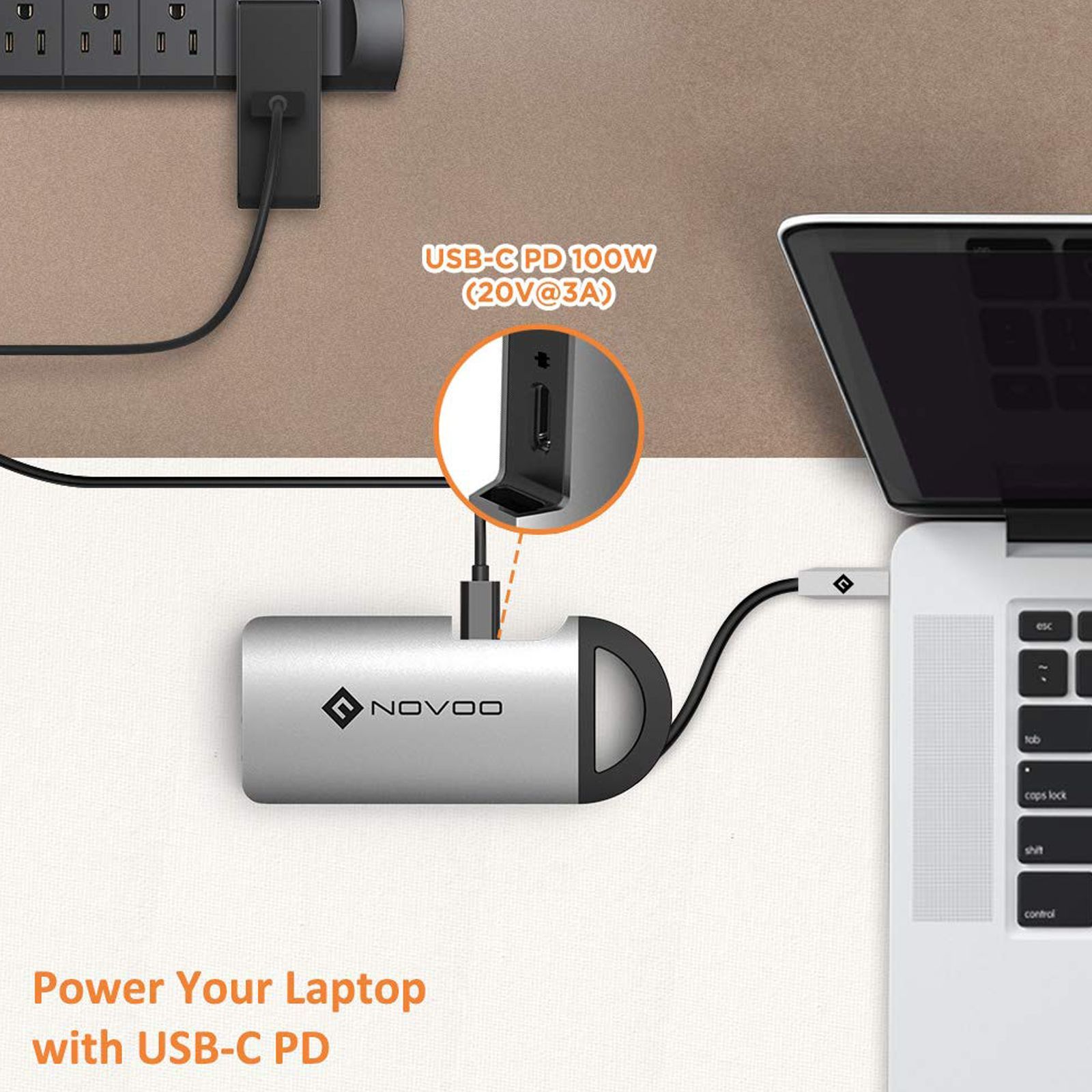 NOVOO 8-in-1 USB 3.0 Type C to USB 3.0 Type A, HDMI, LAN Port, USB Type C, SD Card Slot, TF Card Multi-Port Hub (Safe Certified, Space Grey)_3