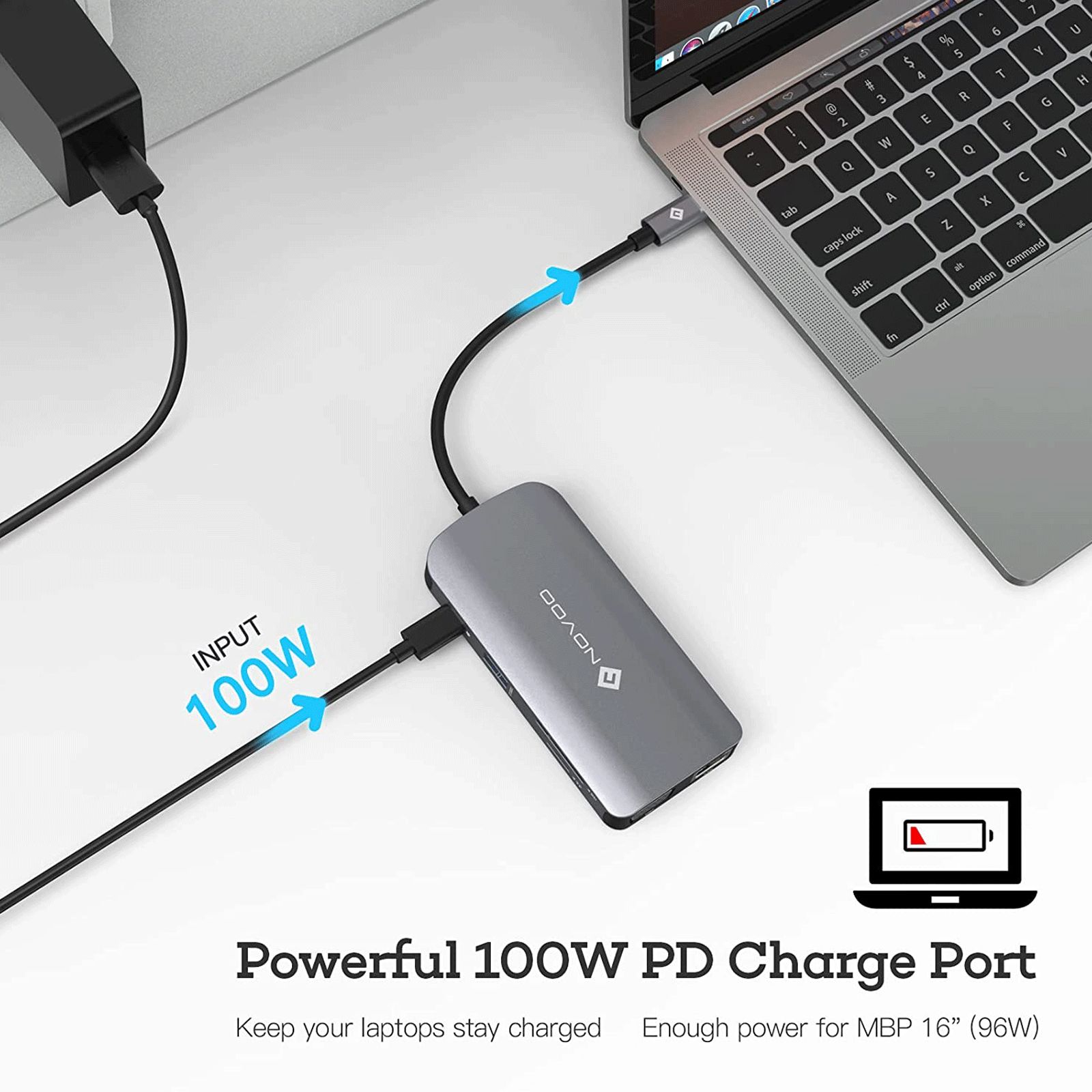 NOVOO 9-in-1 USB 3.1 Type C to USB 3.0 Type A, USB 3.0 Type C, HDMI, VGA Port, LAN Port, SD Card Slot, TF Card USB Hub (Pass-Through Charging, Dark Grey)_3