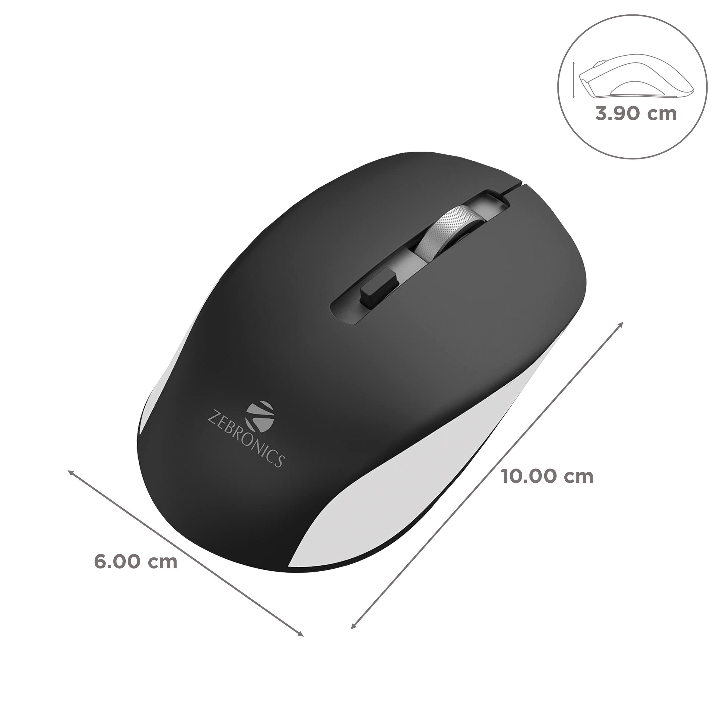 ZEBRONICS Zeb-Jaguar Wireless Optical Mouse (1600 DPI Adjustable, Plug & Play, Black/Grey)_3