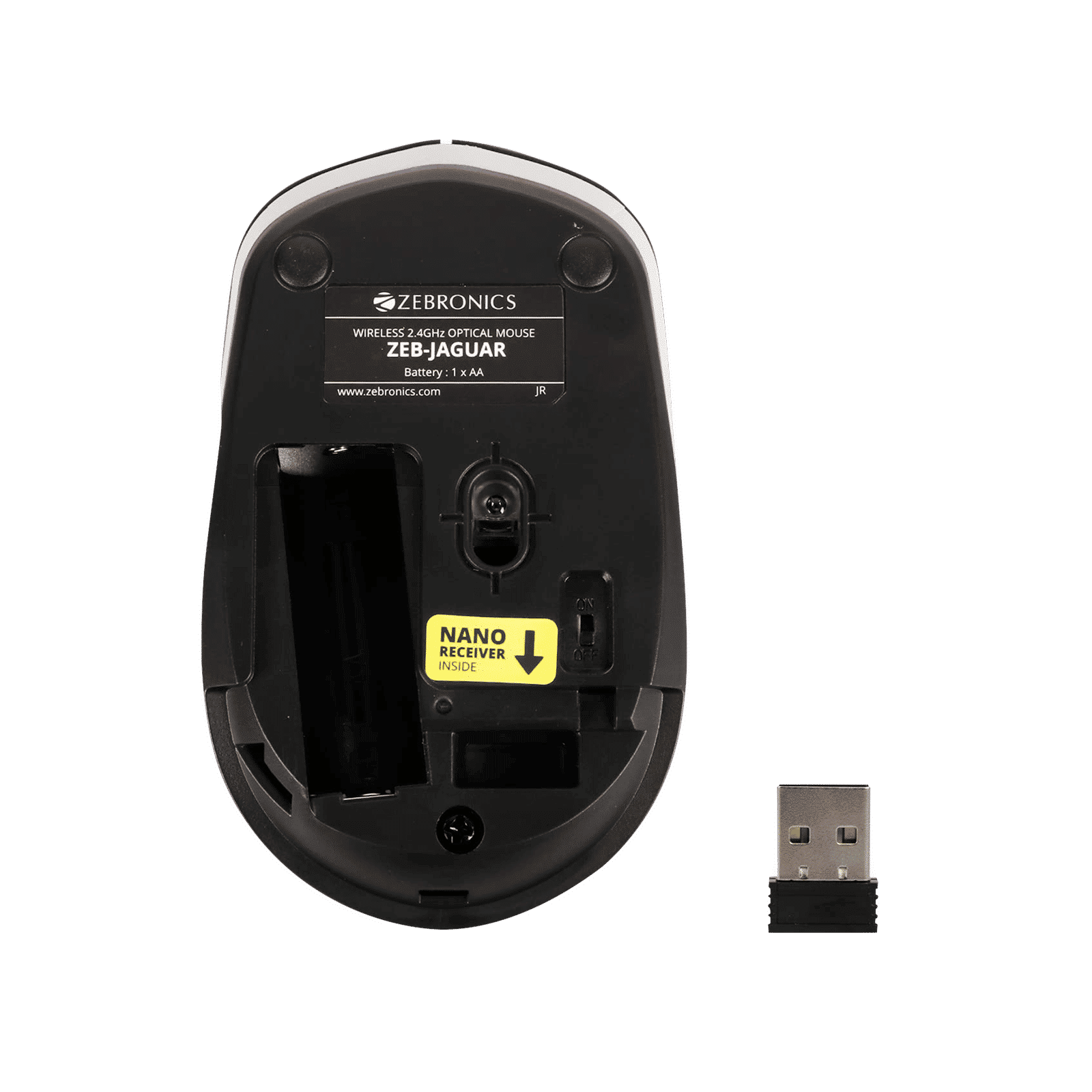 ZEBRONICS Zeb-Jaguar Wireless Optical Mouse (1600 DPI Adjustable, Plug & Play, Black/Grey)_4