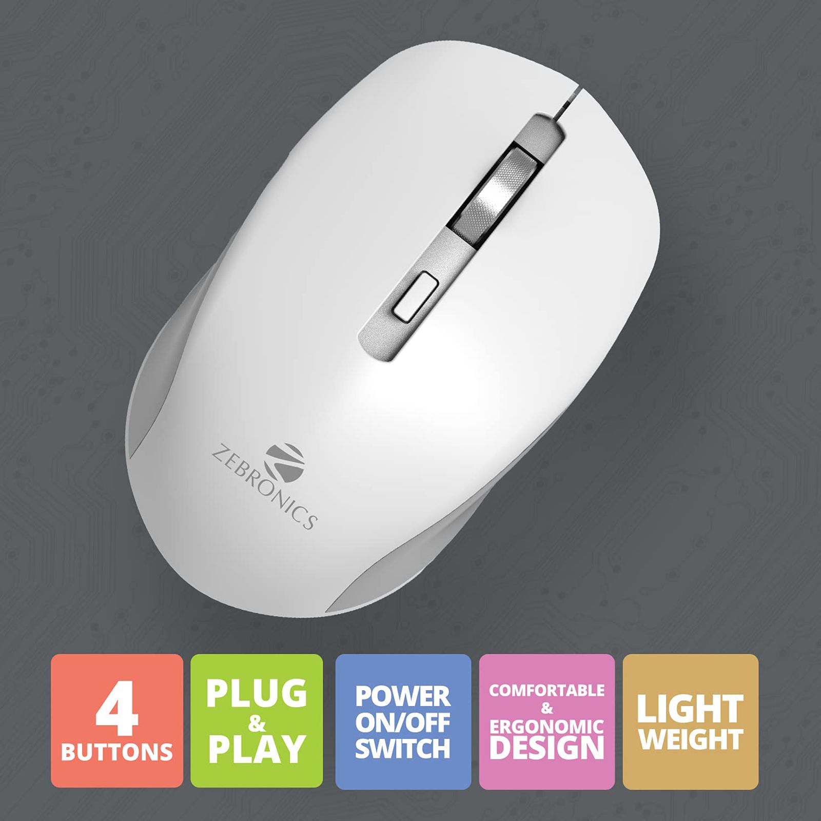 Zebronics Wireless Optical Mouse (Nano Receiver, Zeb-Jaguar White+g, Grey)_2