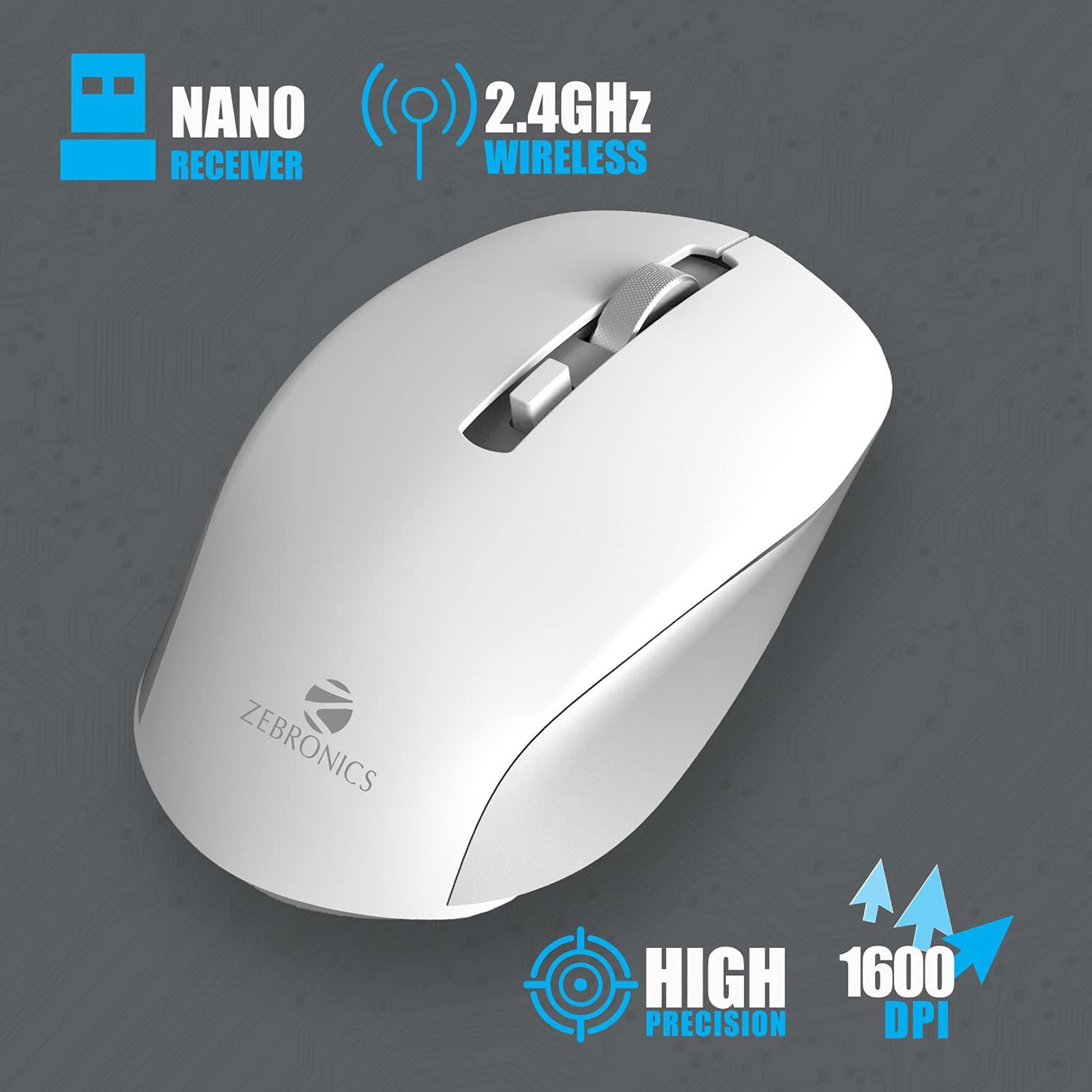 Zebronics Wireless Optical Mouse (Nano Receiver, Zeb-Jaguar White+g, Grey)_4
