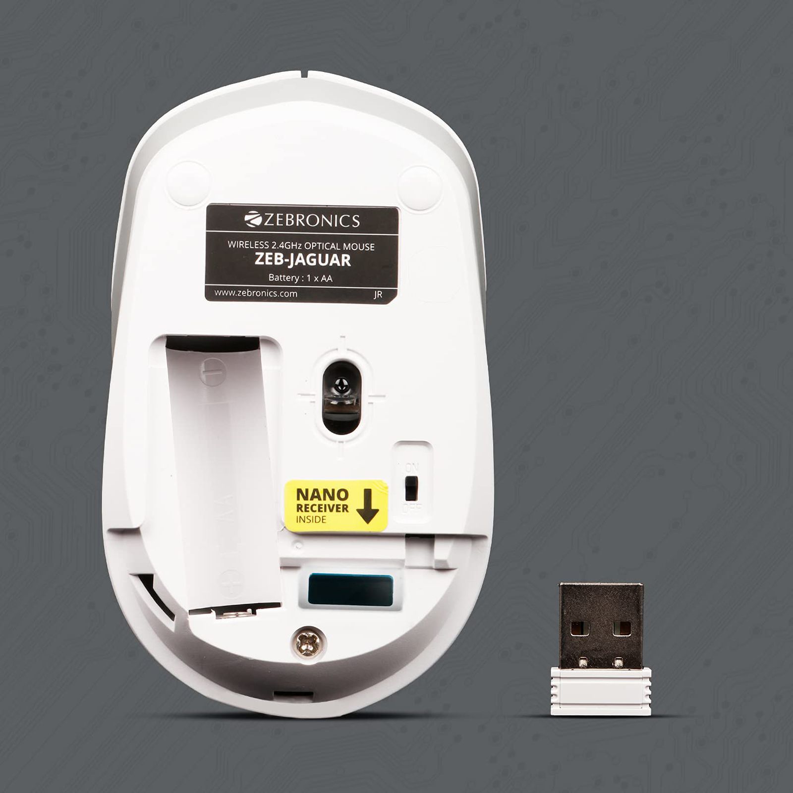 Zebronics Wireless Optical Mouse (Nano Receiver, Zeb-Jaguar White+g, Grey)_6