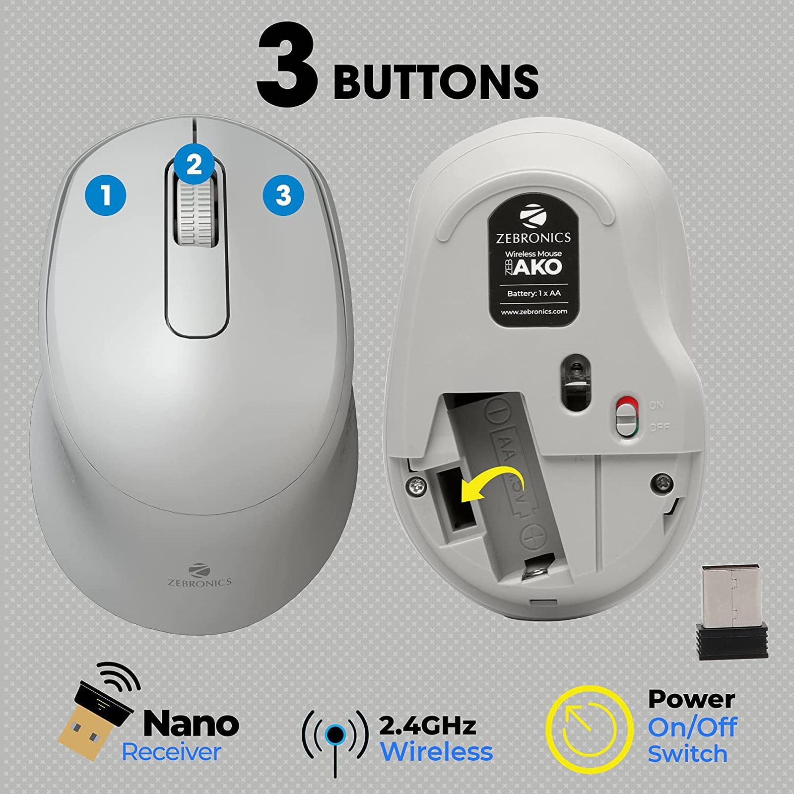 Zebronics Wireless Optical Mouse (High Precision, Zeb-Ako, Grey)_3