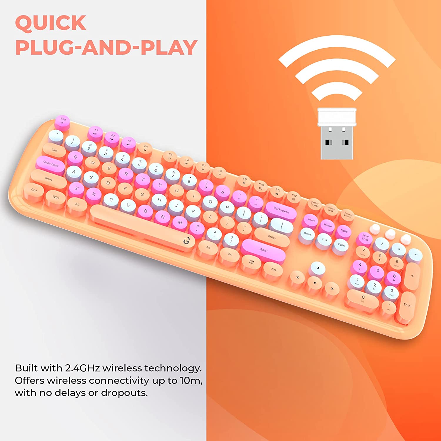 iGear KeyBee Pro Wireless Keyboard & Mouse Combo (104 Keys, 1600 DPI Adjustable, Removable Key Caps, Orange) iGear KeyBee Pro Wireless Keyboard & Mouse Combo (104 Keys, 1600 DPI Adjustable, Removable Key Caps, Orange)_10